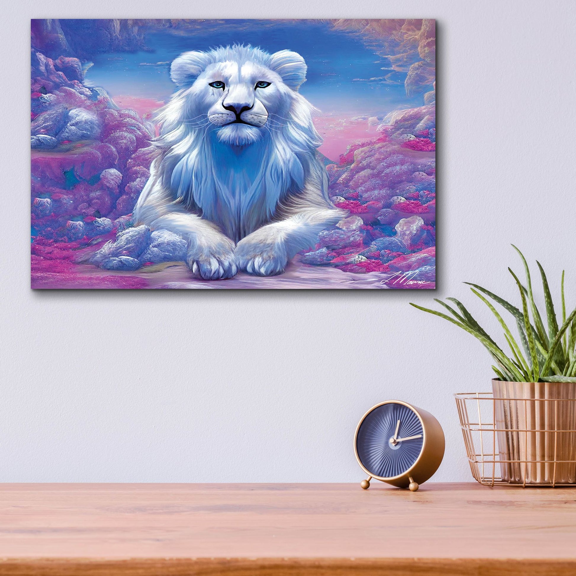 Epic Art 'Lions Watchout Mystical Land' by Tanya Mavric, Acrylic Glass Wall Art,16x12