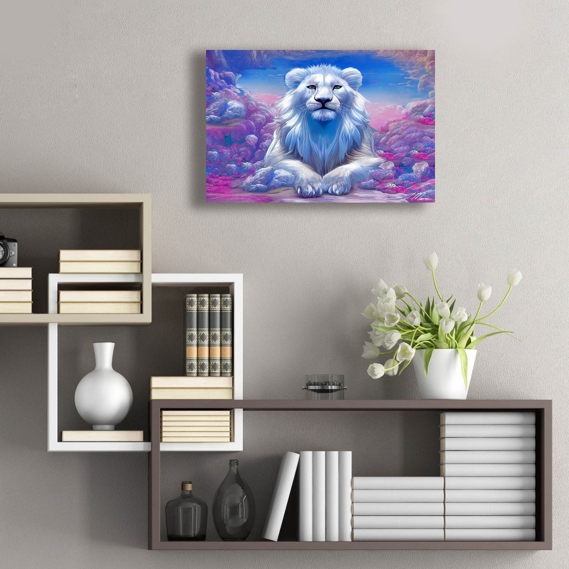 Epic Art 'Lions Watchout Mystical Land' by Tanya Mavric, Acrylic Glass Wall Art,24x16