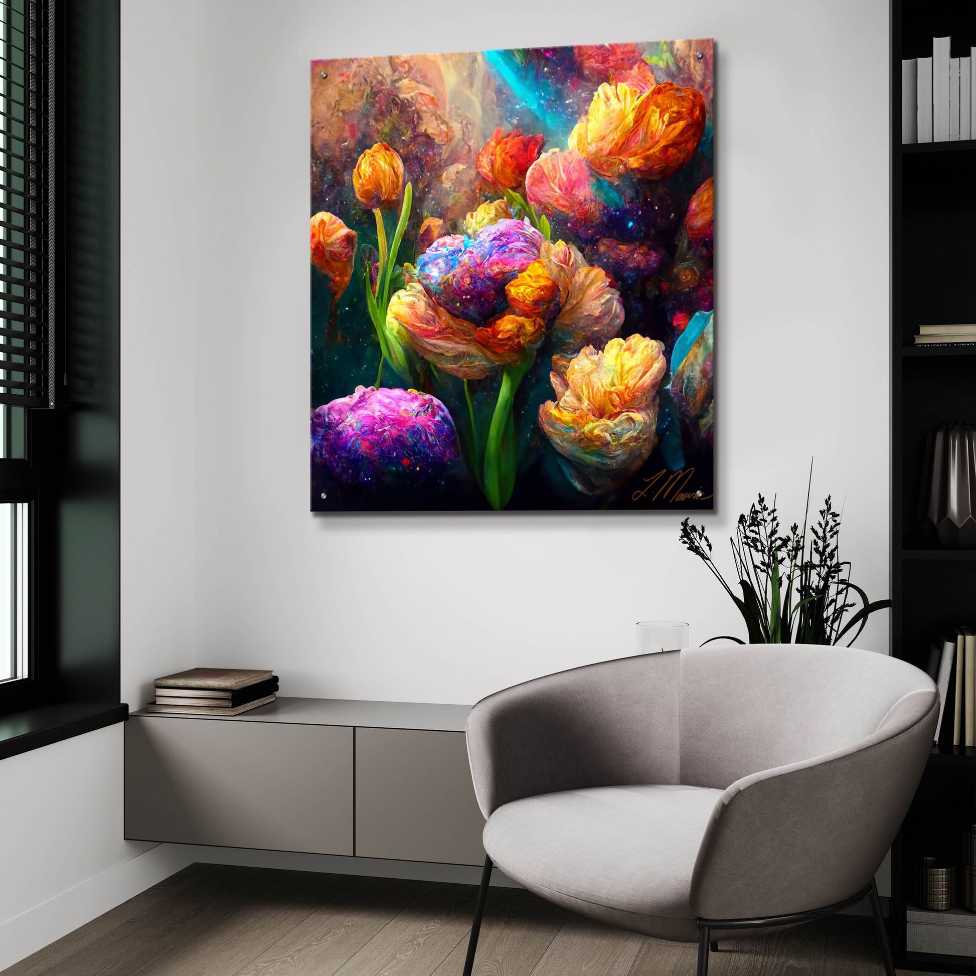 Epic Art 'Flowers Visionary Bloom 1' by Tanya Mavric, Acrylic Glass Wall Art,36x36