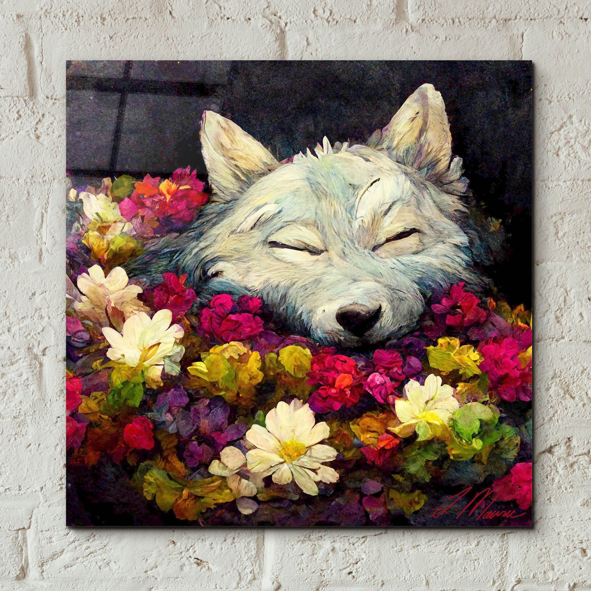 Epic Art 'Sleeping Wolf' by Tanya Mavric, Acrylic Glass Wall Art,12x12