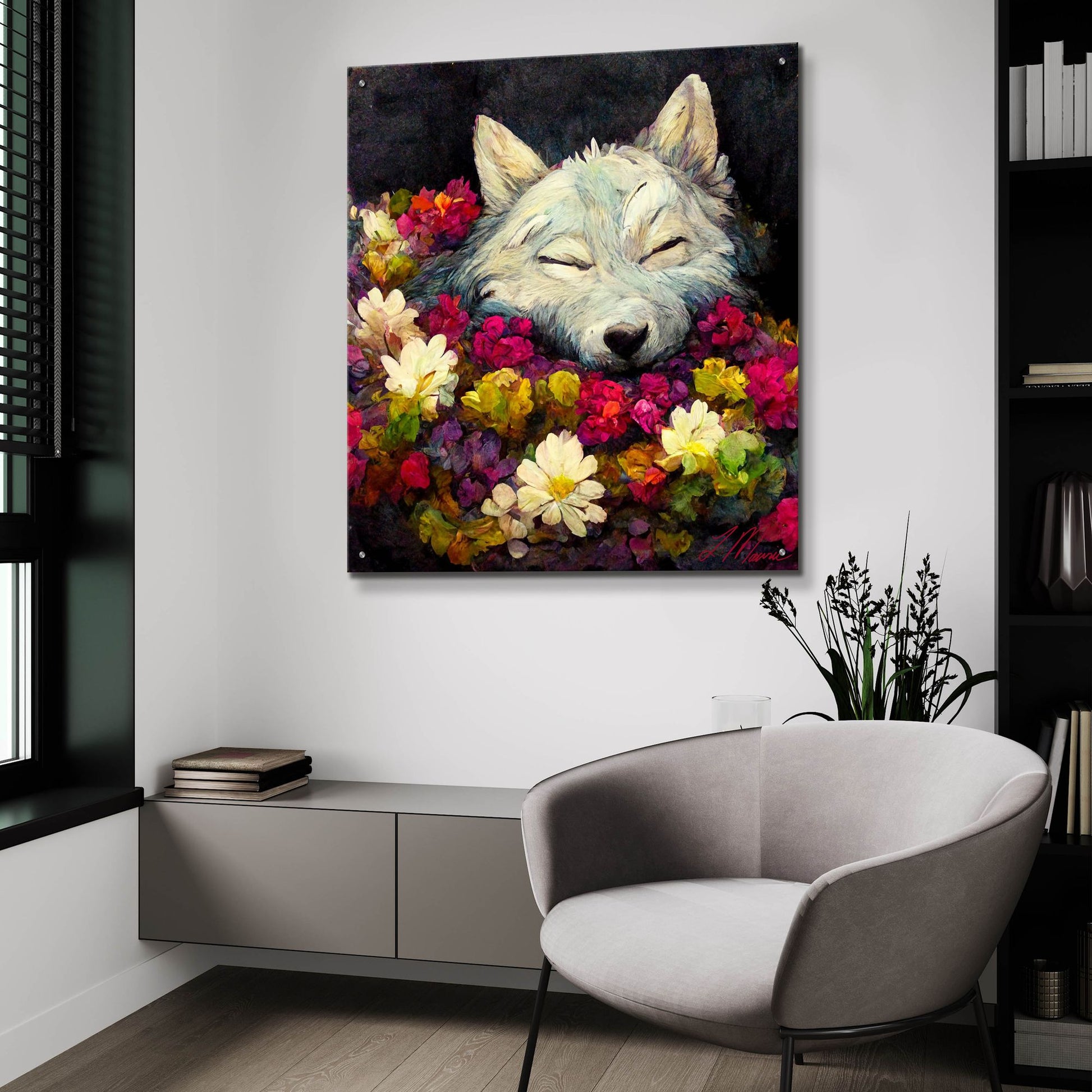 Epic Art 'Sleeping Wolf' by Tanya Mavric, Acrylic Glass Wall Art,36x36