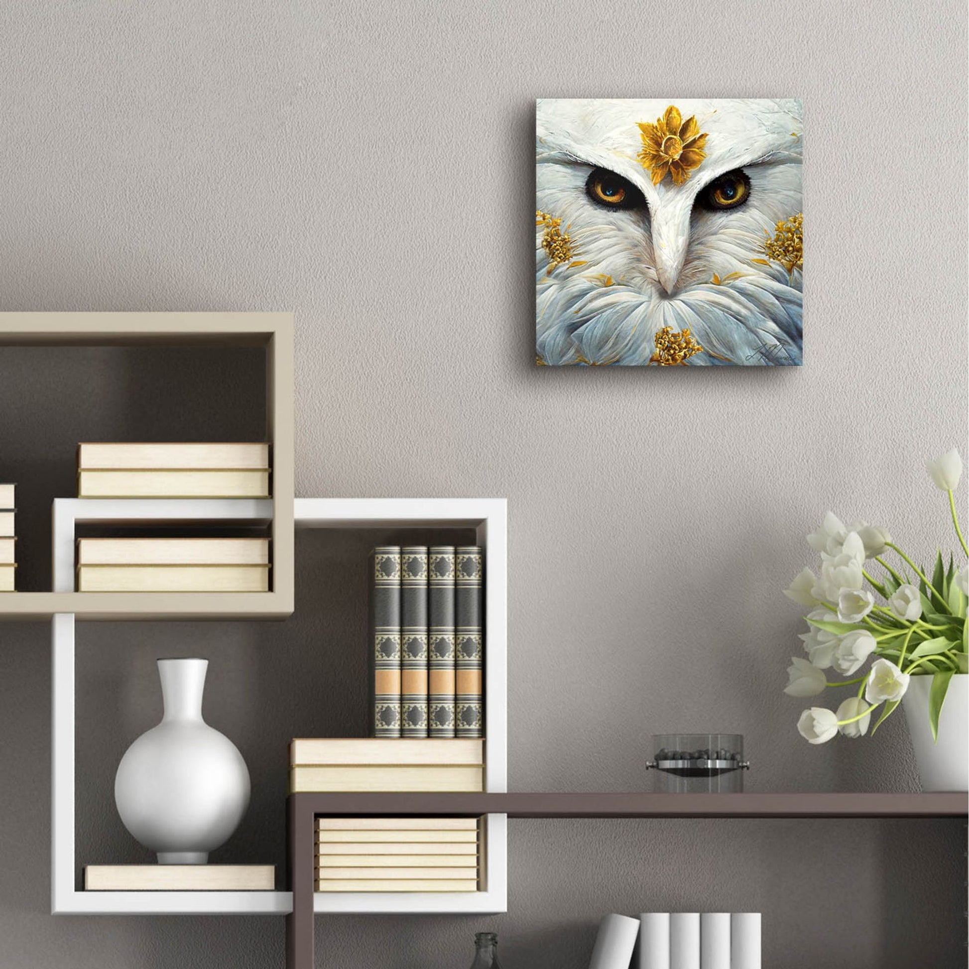 Epic Art 'Snowy White Owl ' by Tanya Mavric, Acrylic Glass Wall Art,12x12