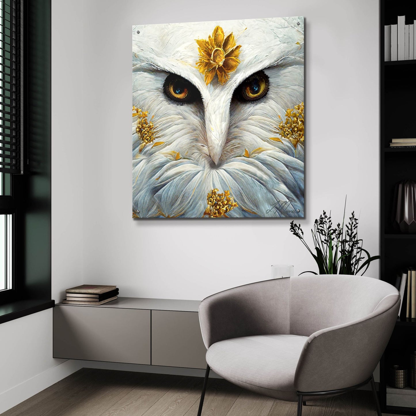 Epic Art 'Snowy White Owl ' by Tanya Mavric, Acrylic Glass Wall Art,36x36