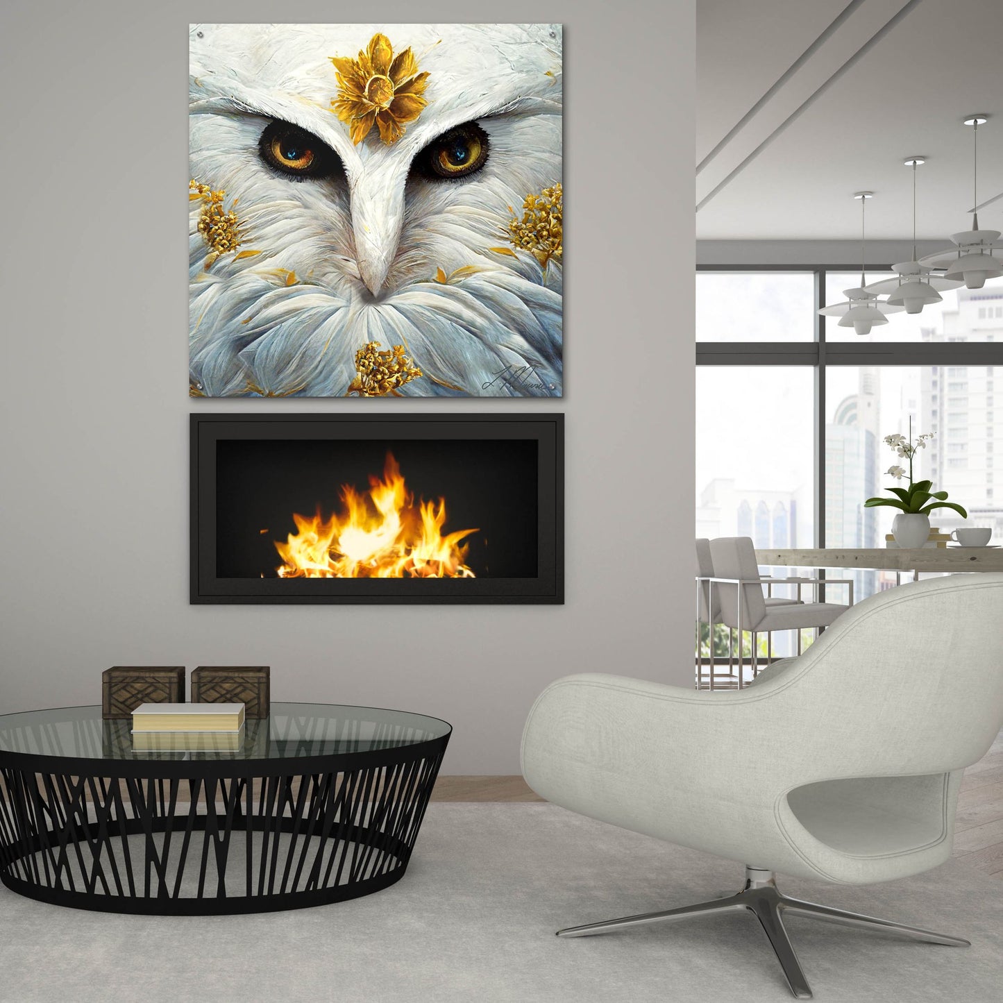 Epic Art 'Snowy White Owl ' by Tanya Mavric, Acrylic Glass Wall Art,36x36