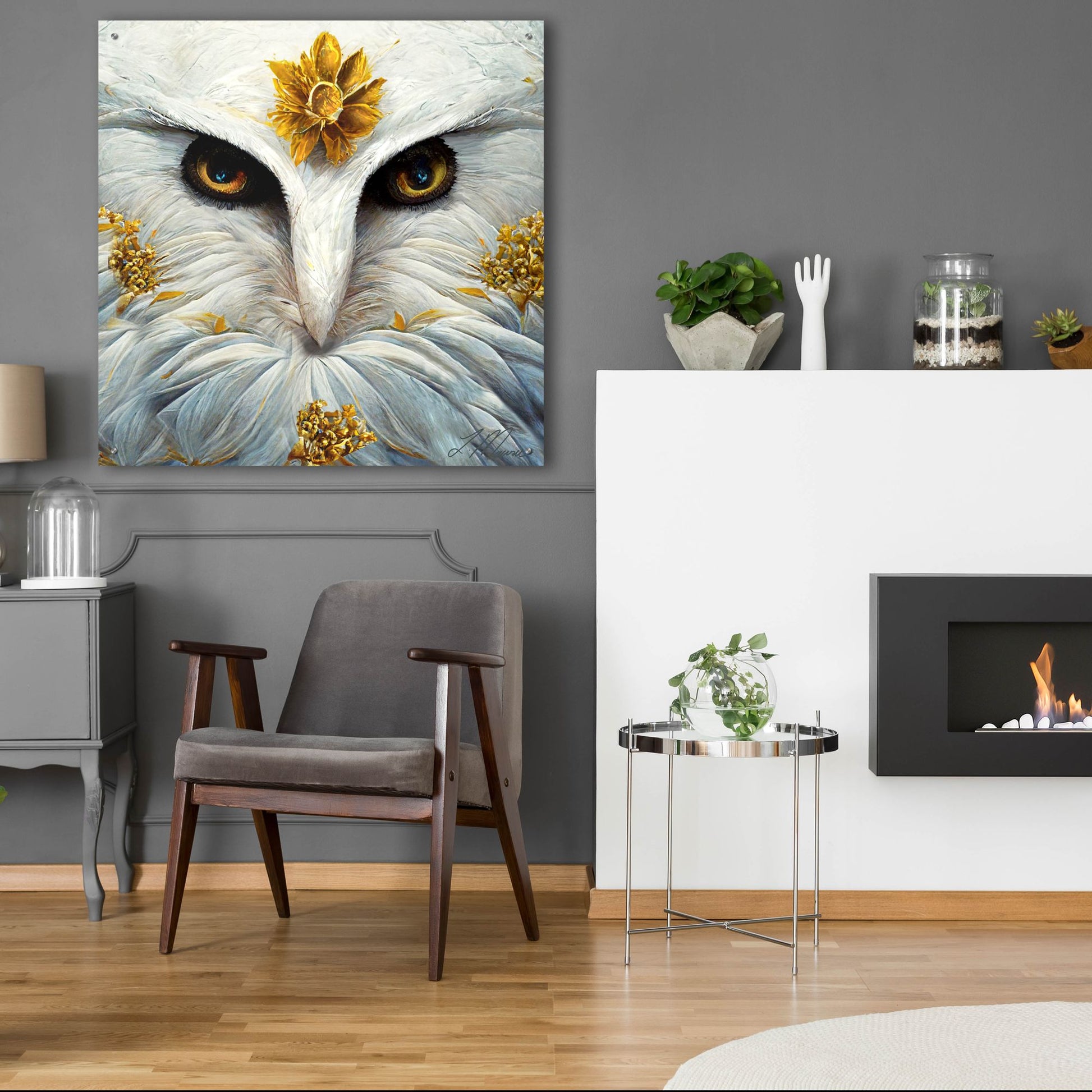 Epic Art 'Snowy White Owl ' by Tanya Mavric, Acrylic Glass Wall Art,36x36