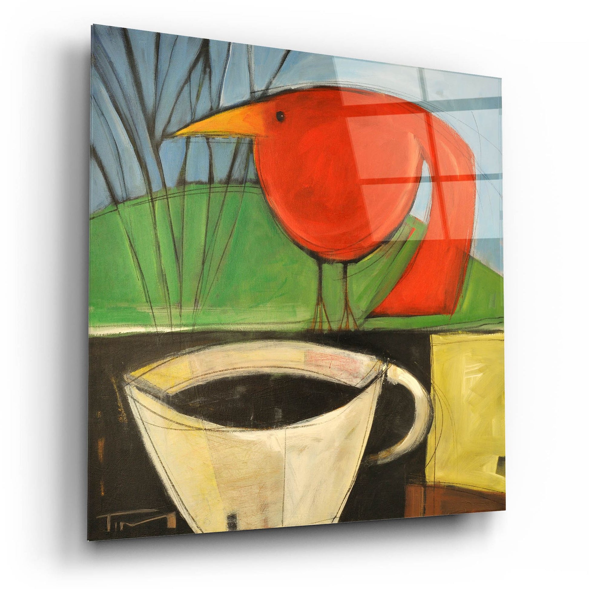 Epic Art 'Coffee And Red Bird' by Tim Nyberg, Acrylic Glass Wall Art,12x12