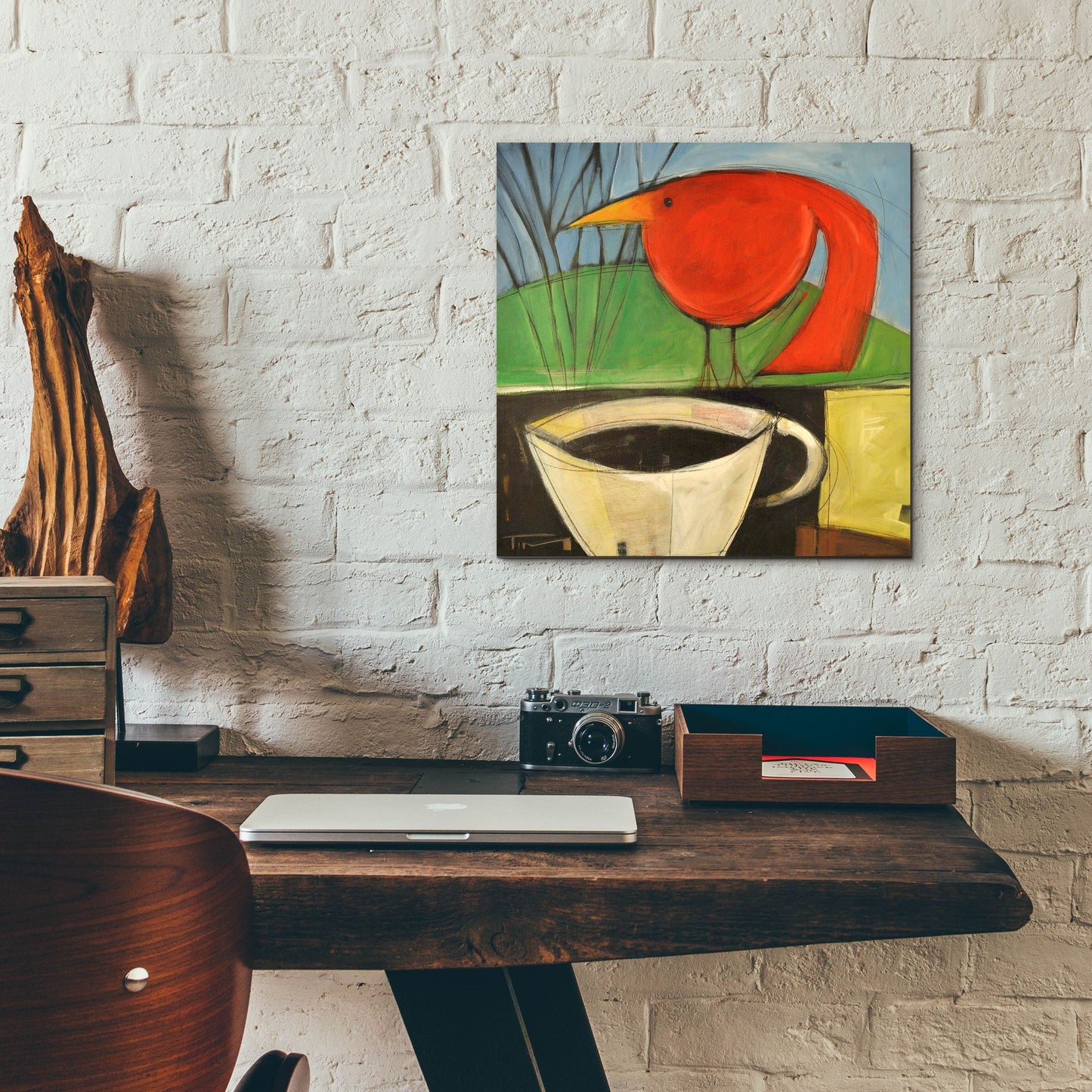 Epic Art 'Coffee And Red Bird' by Tim Nyberg, Acrylic Glass Wall Art,12x12