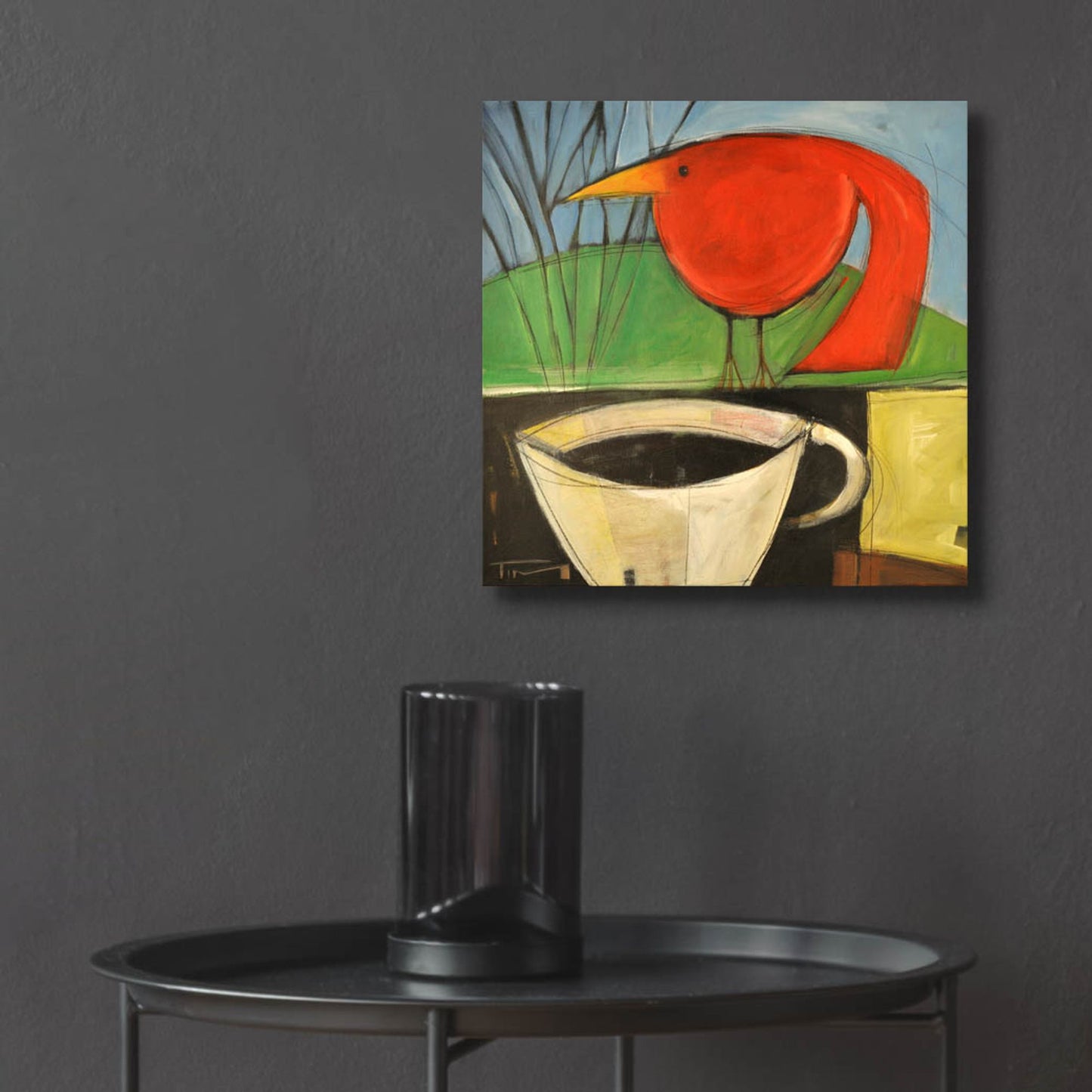 Epic Art 'Coffee And Red Bird' by Tim Nyberg, Acrylic Glass Wall Art,12x12