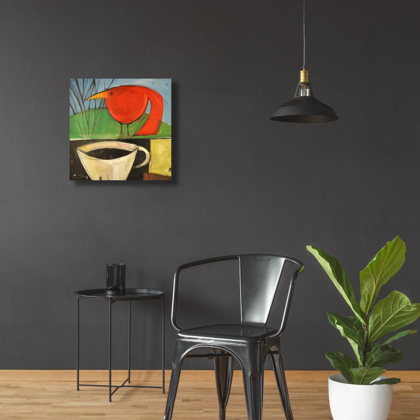 Epic Art 'Coffee And Red Bird' by Tim Nyberg, Acrylic Glass Wall Art,24x24