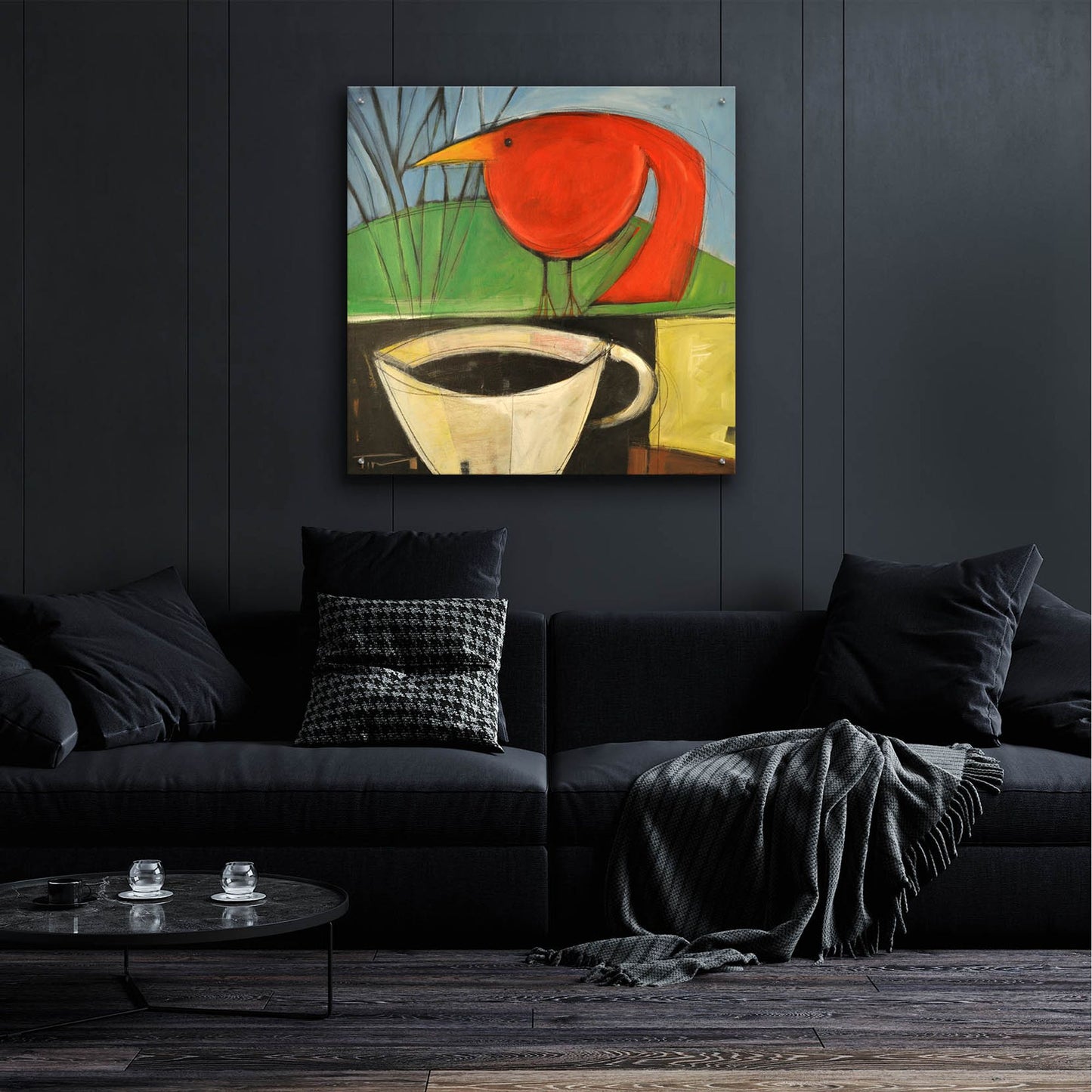 Epic Art 'Coffee And Red Bird' by Tim Nyberg, Acrylic Glass Wall Art,36x36