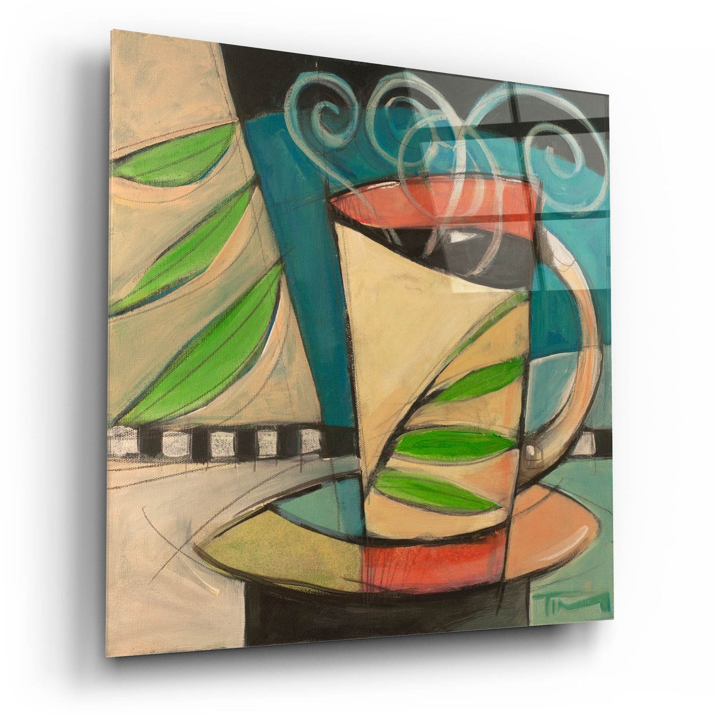 Epic Art 'Coffee Cup With Leaves' by Tim Nyberg, Acrylic Glass Wall Art,12x12