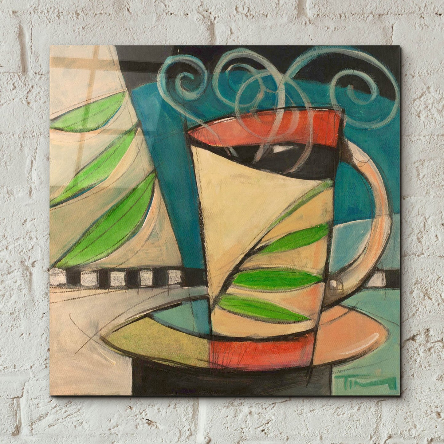 Epic Art 'Coffee Cup With Leaves' by Tim Nyberg, Acrylic Glass Wall Art,12x12