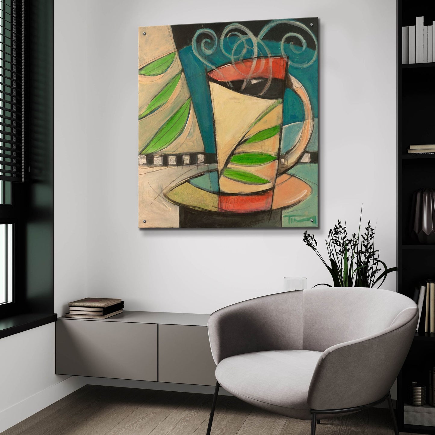 Epic Art 'Coffee Cup With Leaves' by Tim Nyberg, Acrylic Glass Wall Art,36x36