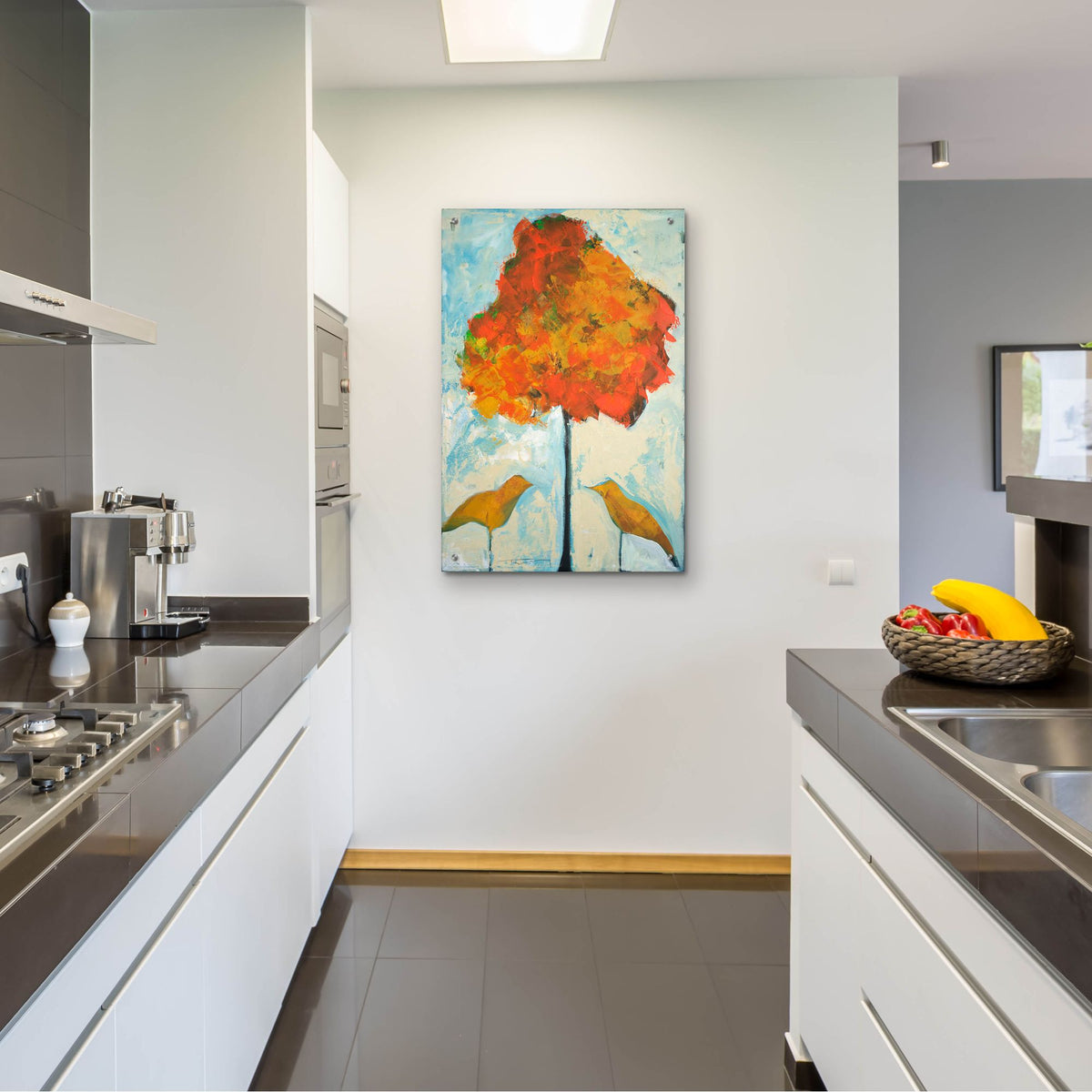Epic Art 'Gold Birds And Maple' by Tim Nyberg, Acrylic Glass Wall Art,24x36
