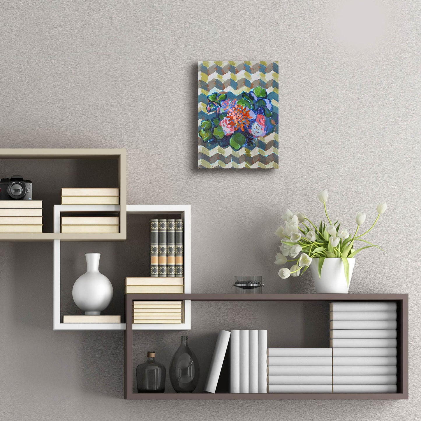 Epic Art 'Bouquet on Chevron' by Victoria Macmillan, Acrylic Glass Wall Art,12x16