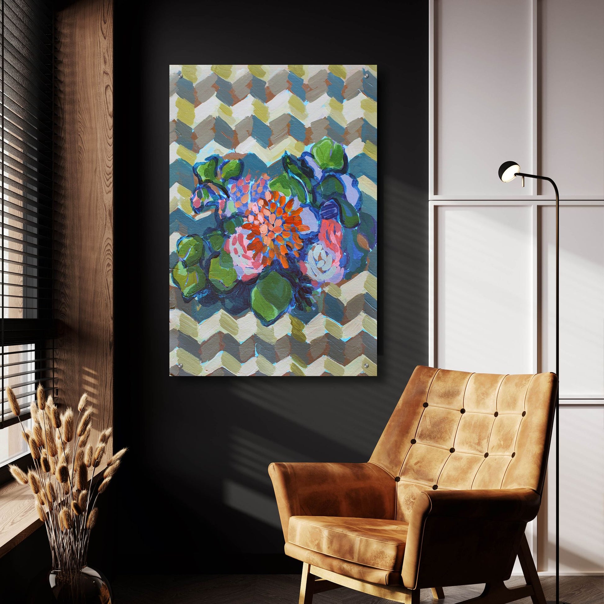 Epic Art 'Bouquet on Chevron' by Victoria Macmillan, Acrylic Glass Wall Art,24x36