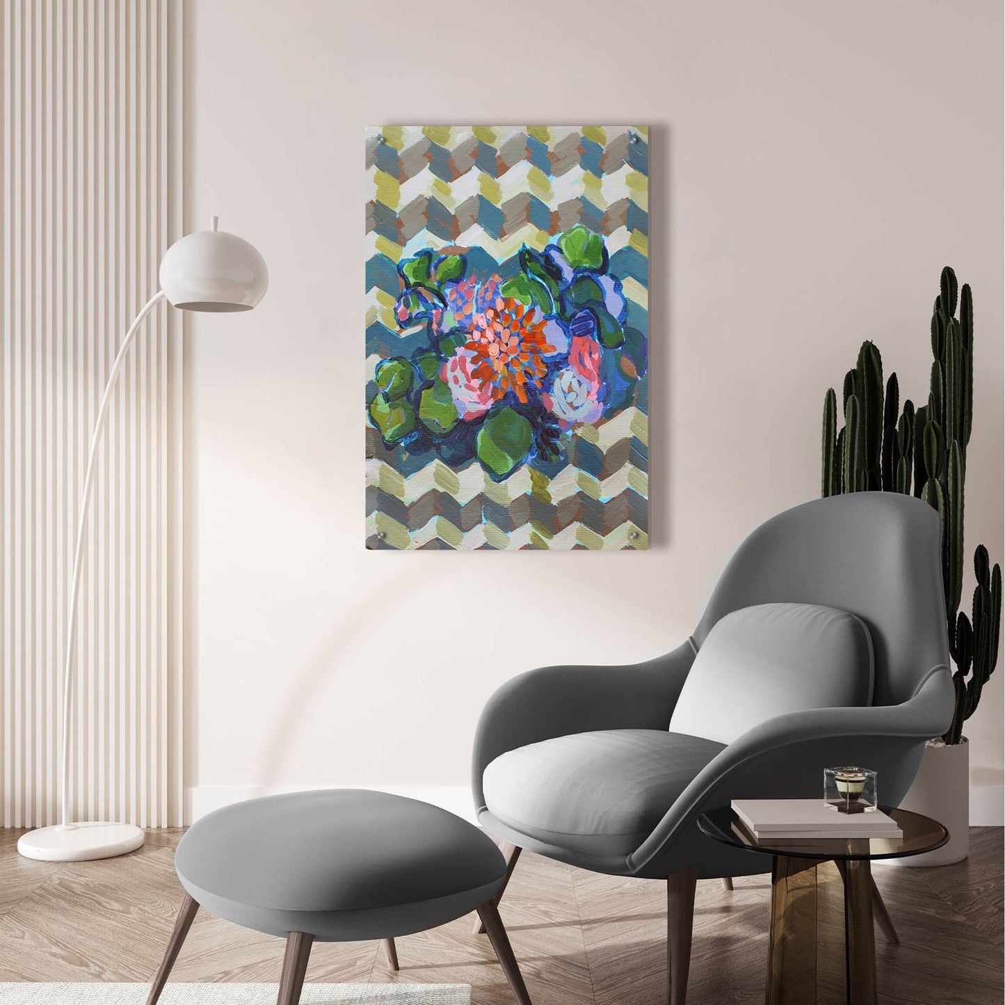 Epic Art 'Bouquet on Chevron' by Victoria Macmillan, Acrylic Glass Wall Art,24x36