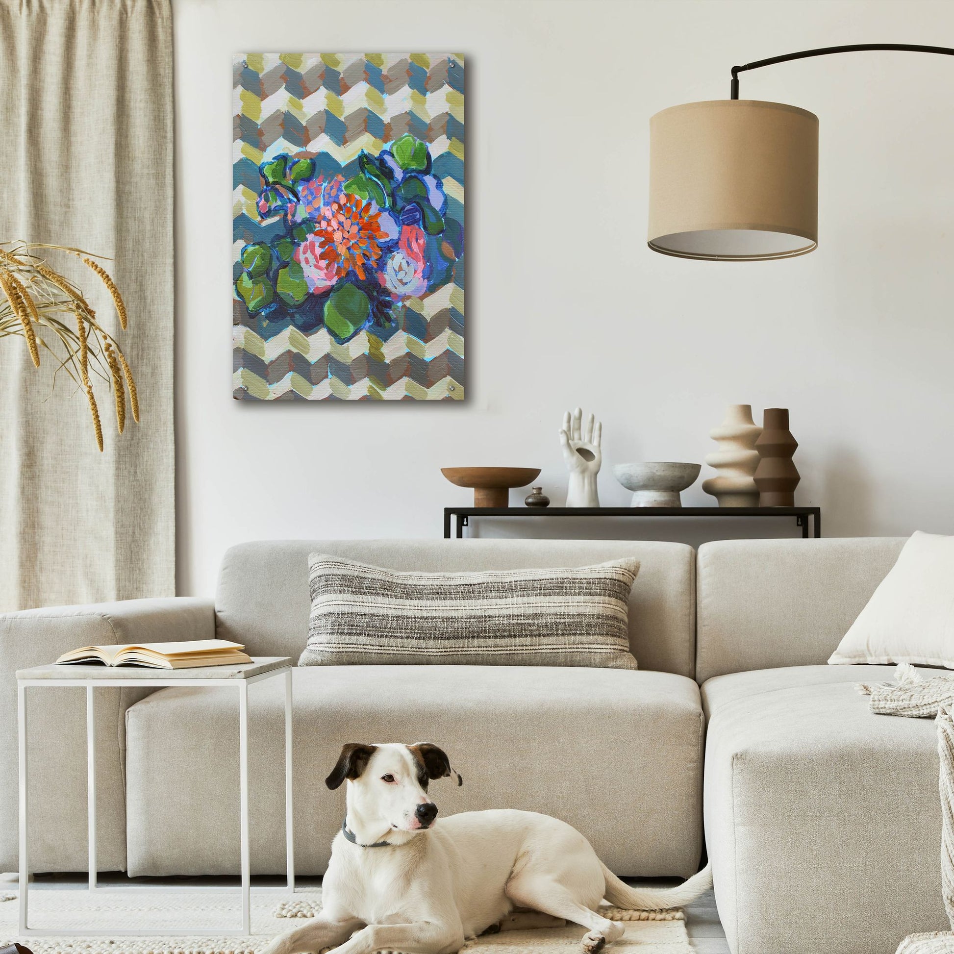 Epic Art 'Bouquet on Chevron' by Victoria Macmillan, Acrylic Glass Wall Art,24x36