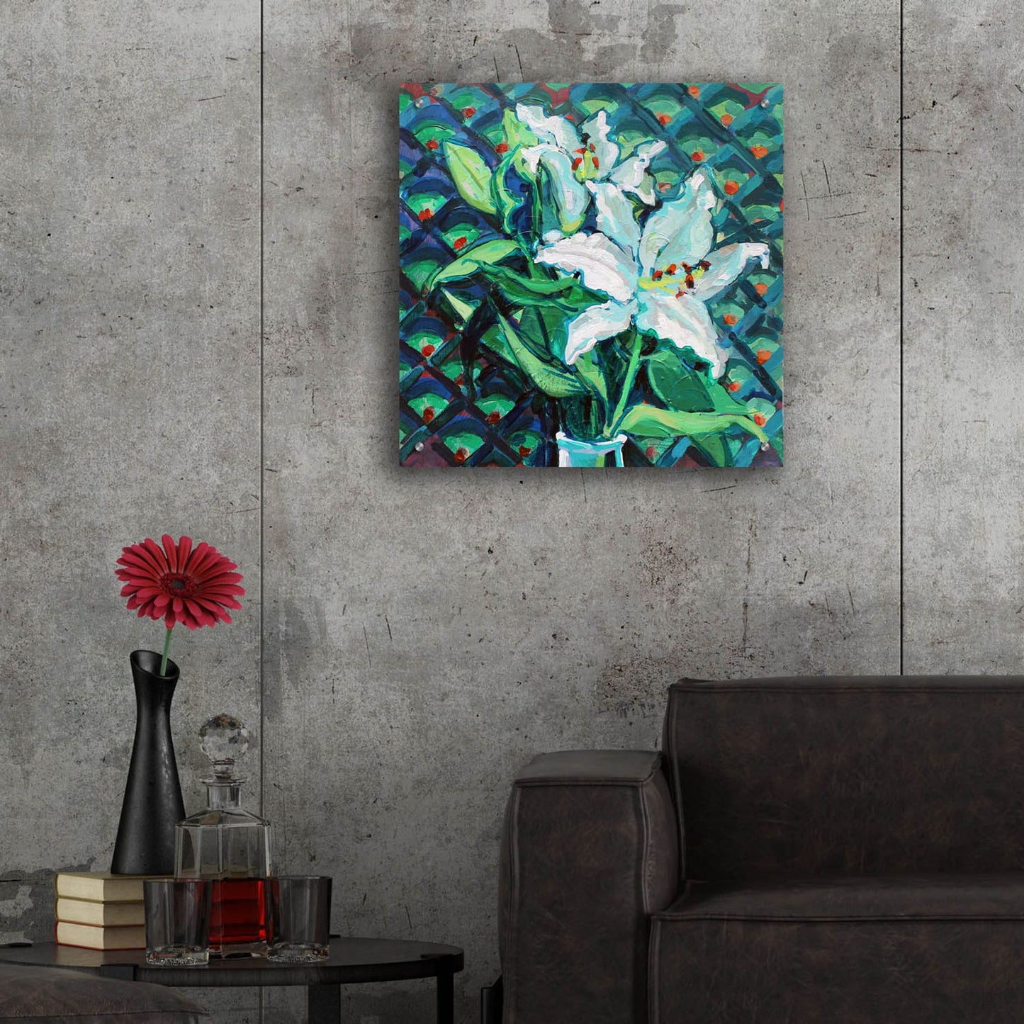 Epic Art 'Lily on Pattern' by Victoria Macmillan, Acrylic Glass Wall Art,24x24