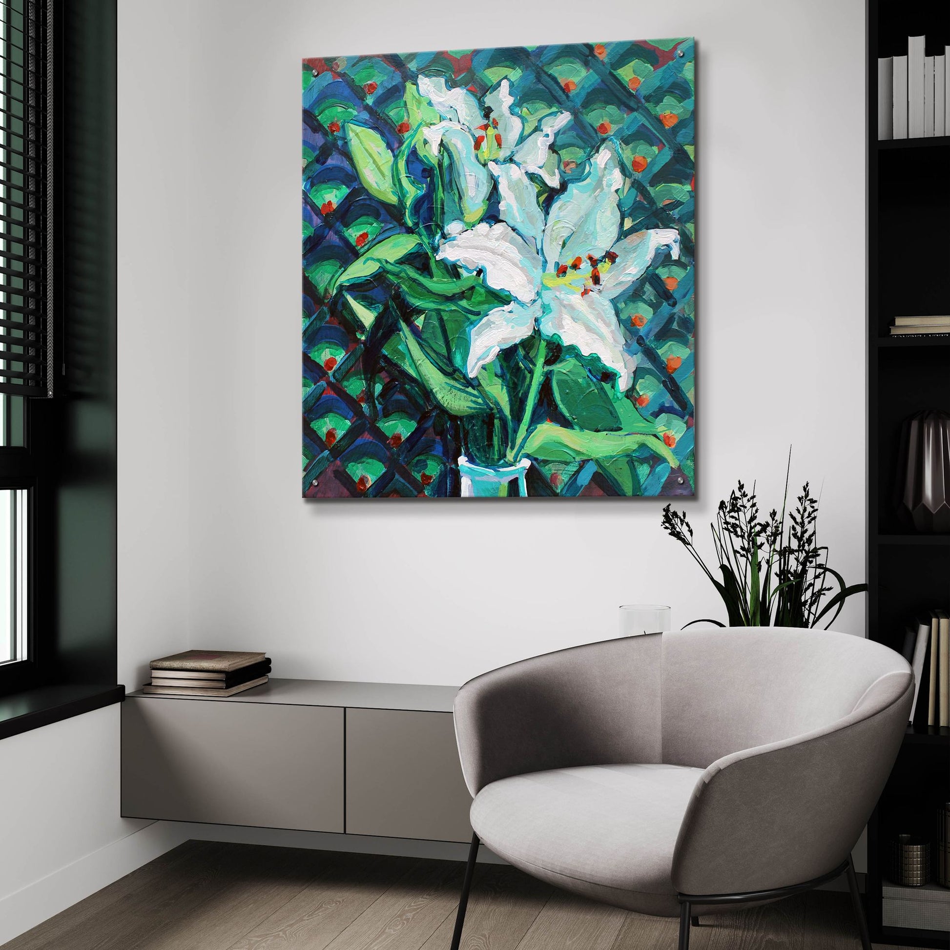 Epic Art 'Lily on Pattern' by Victoria Macmillan, Acrylic Glass Wall Art,36x36