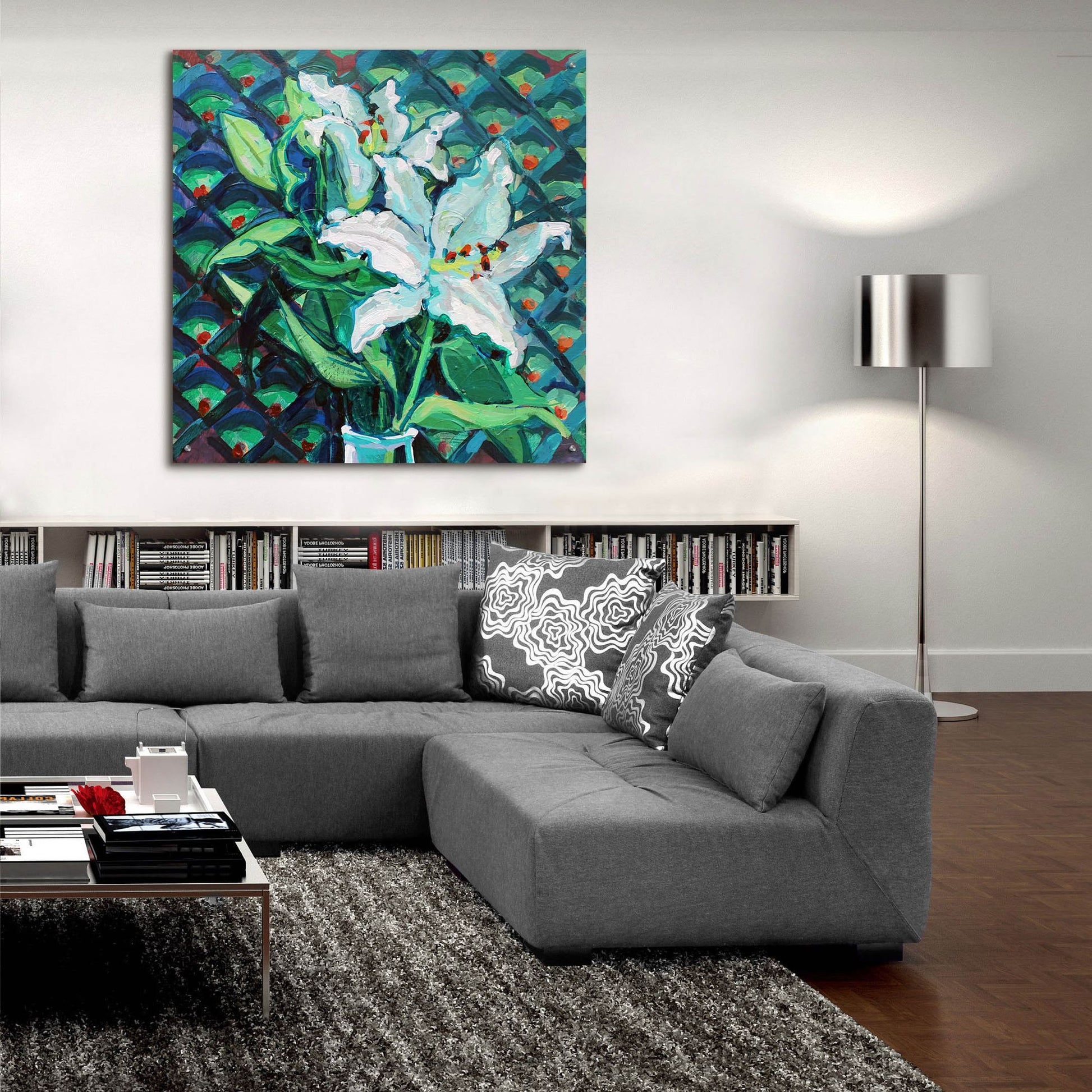 Epic Art 'Lily on Pattern' by Victoria Macmillan, Acrylic Glass Wall Art,36x36