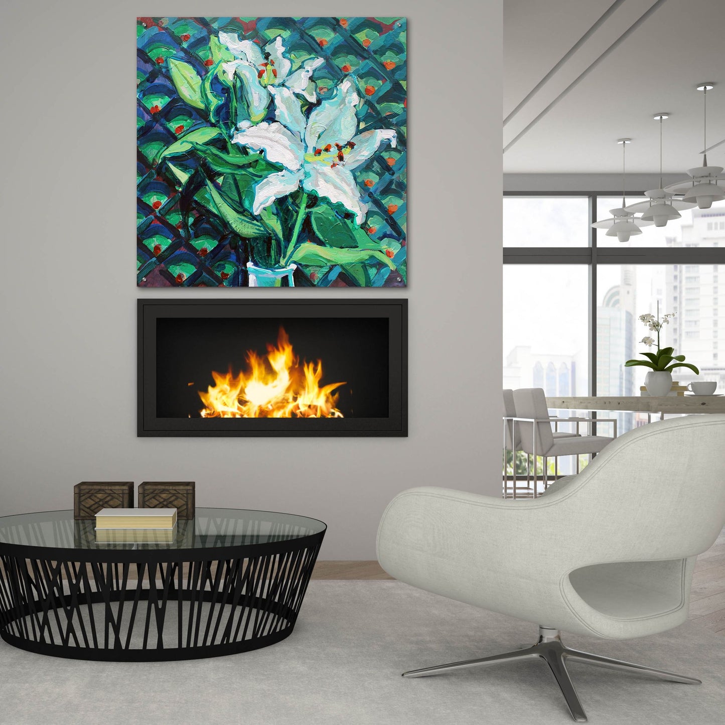 Epic Art 'Lily on Pattern' by Victoria Macmillan, Acrylic Glass Wall Art,36x36