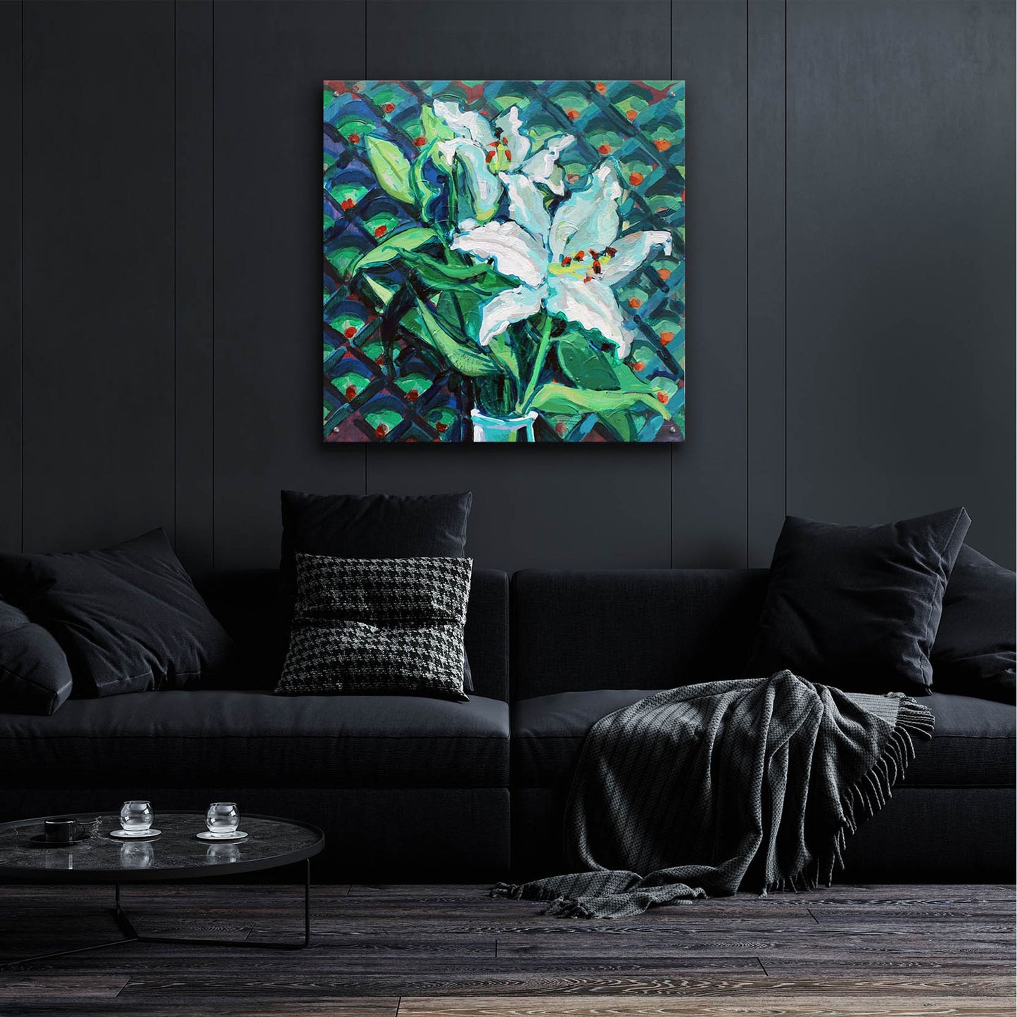 Epic Art 'Lily on Pattern' by Victoria Macmillan, Acrylic Glass Wall Art,36x36