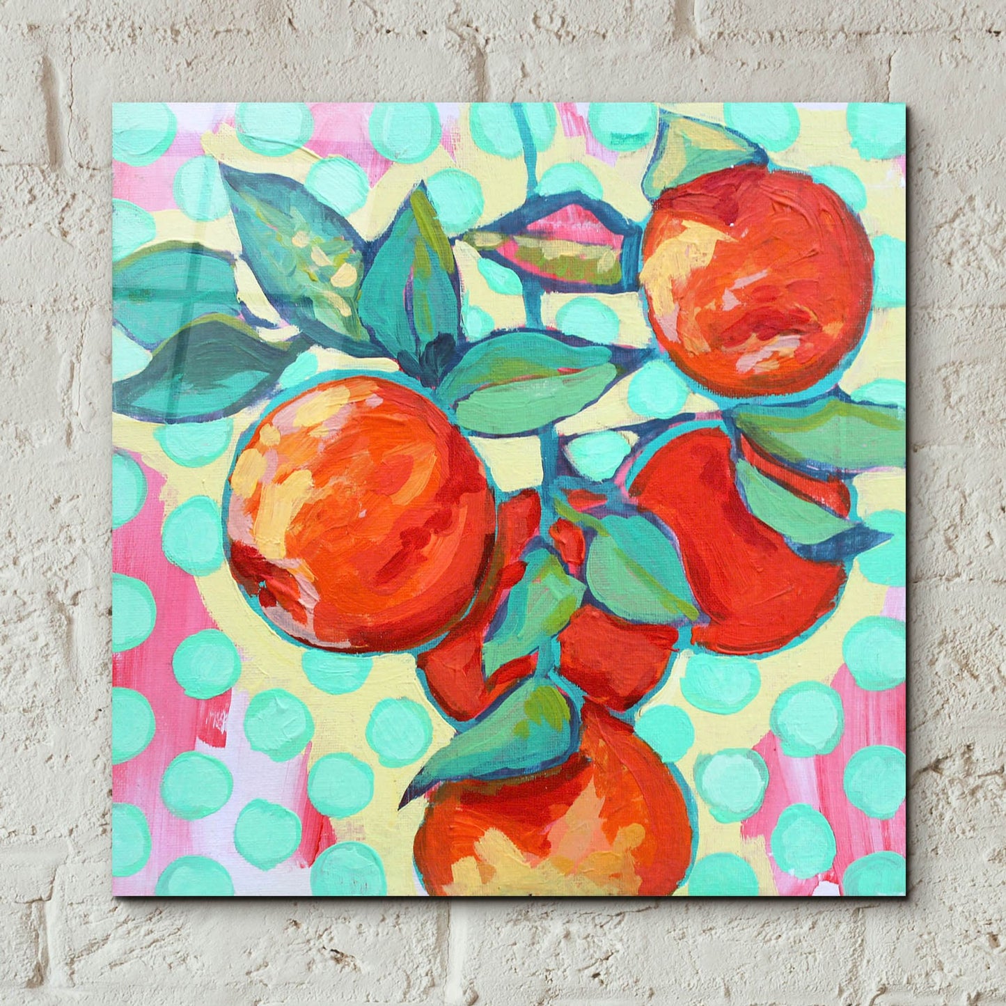 Epic Art 'Polka Dot and Electric Orange' by Victoria Macmillan, Acrylic Glass Wall Art,12x12