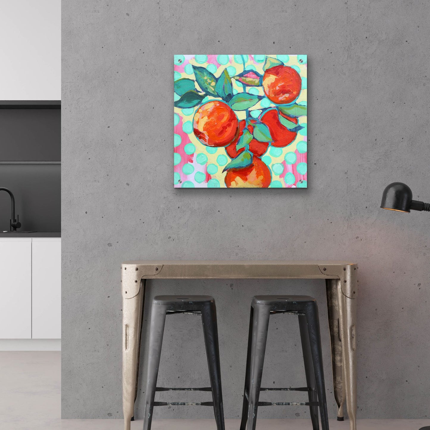 Epic Art 'Polka Dot and Electric Orange' by Victoria Macmillan, Acrylic Glass Wall Art,24x24