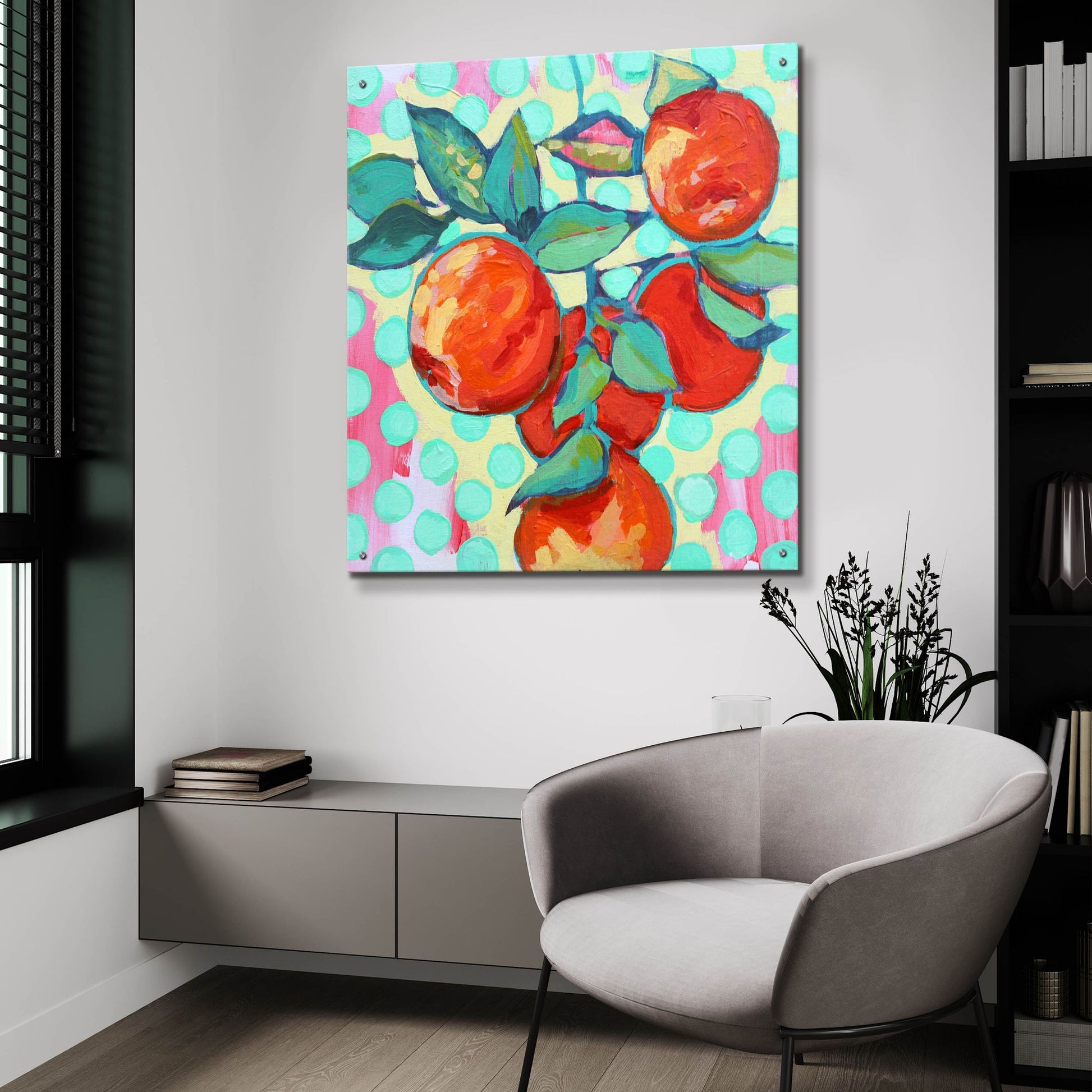 Epic Art 'Polka Dot and Electric Orange' by Victoria Macmillan, Acrylic Glass Wall Art,36x36