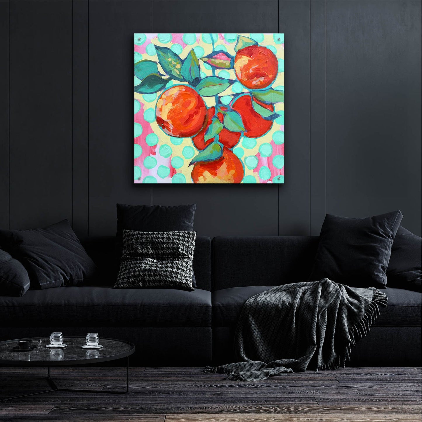 Epic Art 'Polka Dot and Electric Orange' by Victoria Macmillan, Acrylic Glass Wall Art,36x36