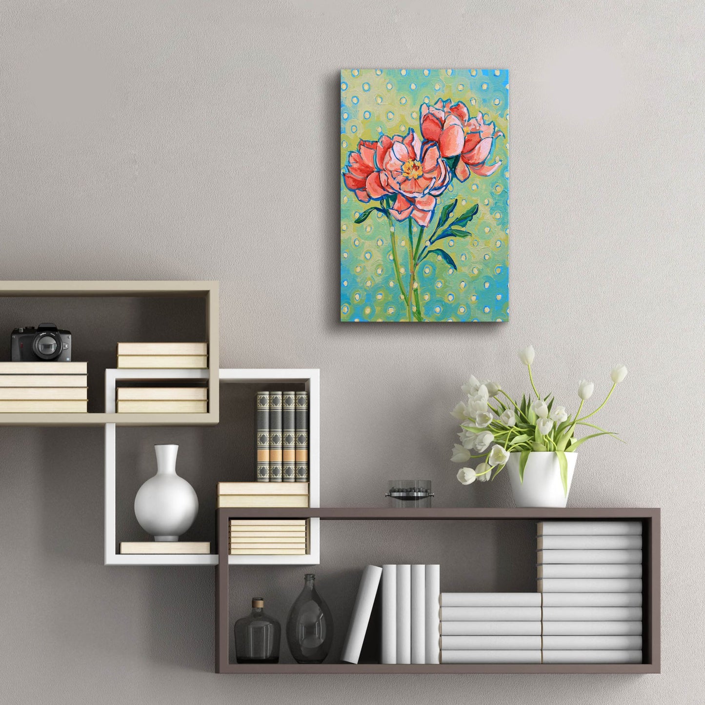 Epic Art 'Polka Dot Peony' by Victoria Macmillan, Acrylic Glass Wall Art,16x24