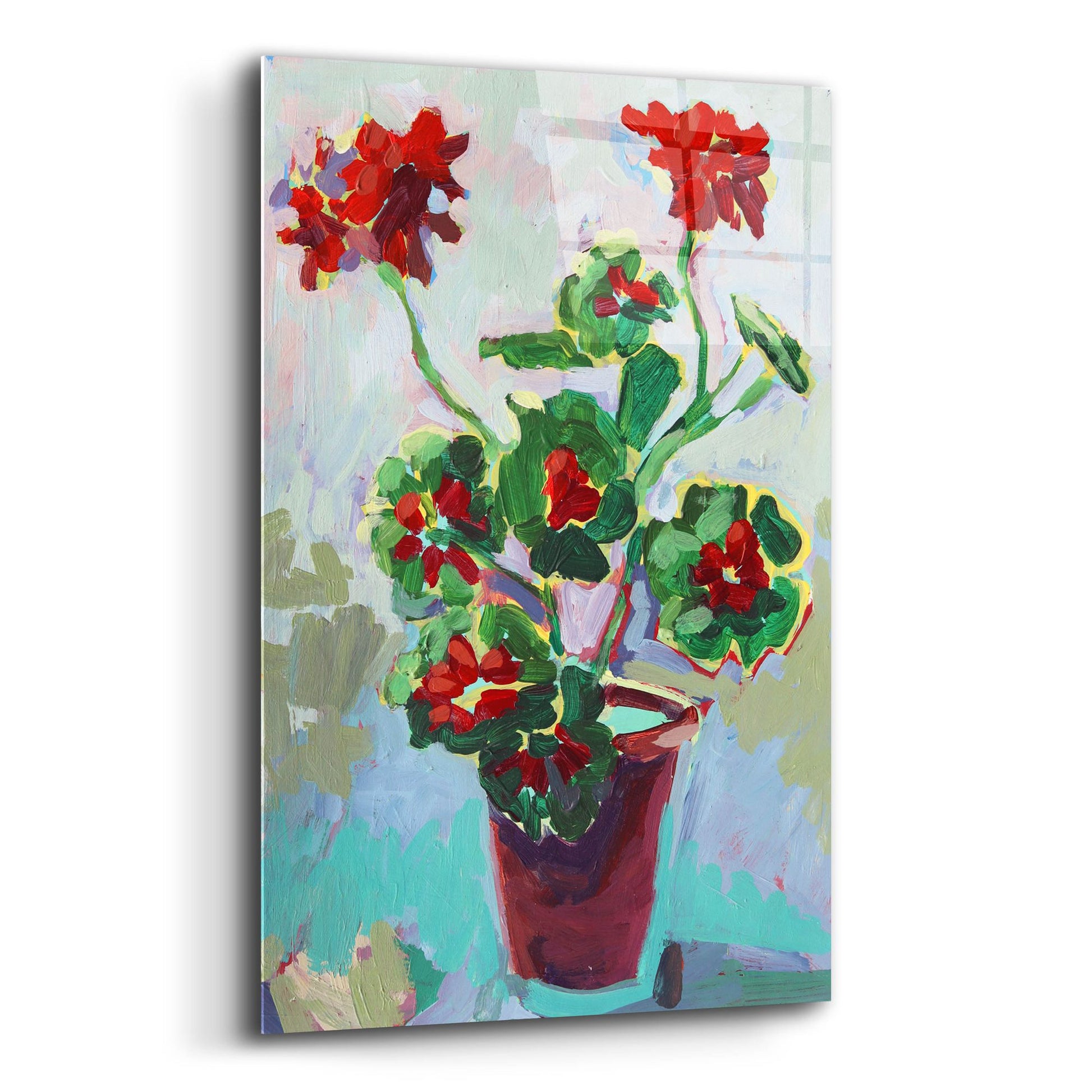 Epic Art 'Geranium on Blue' by Victoria Macmillan, Acrylic Glass Wall Art,12x16