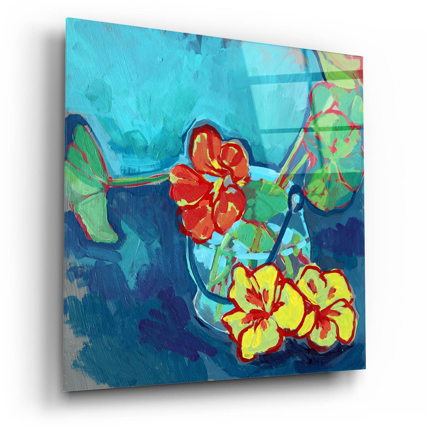 Epic Art 'Nasturtium on Blue' by Victoria Macmillan, Acrylic Glass Wall Art,12x12