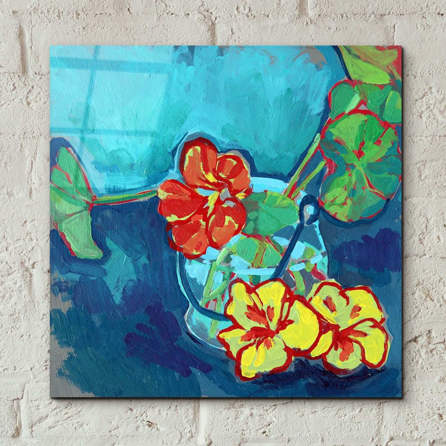 Epic Art 'Nasturtium on Blue' by Victoria Macmillan, Acrylic Glass Wall Art,12x12