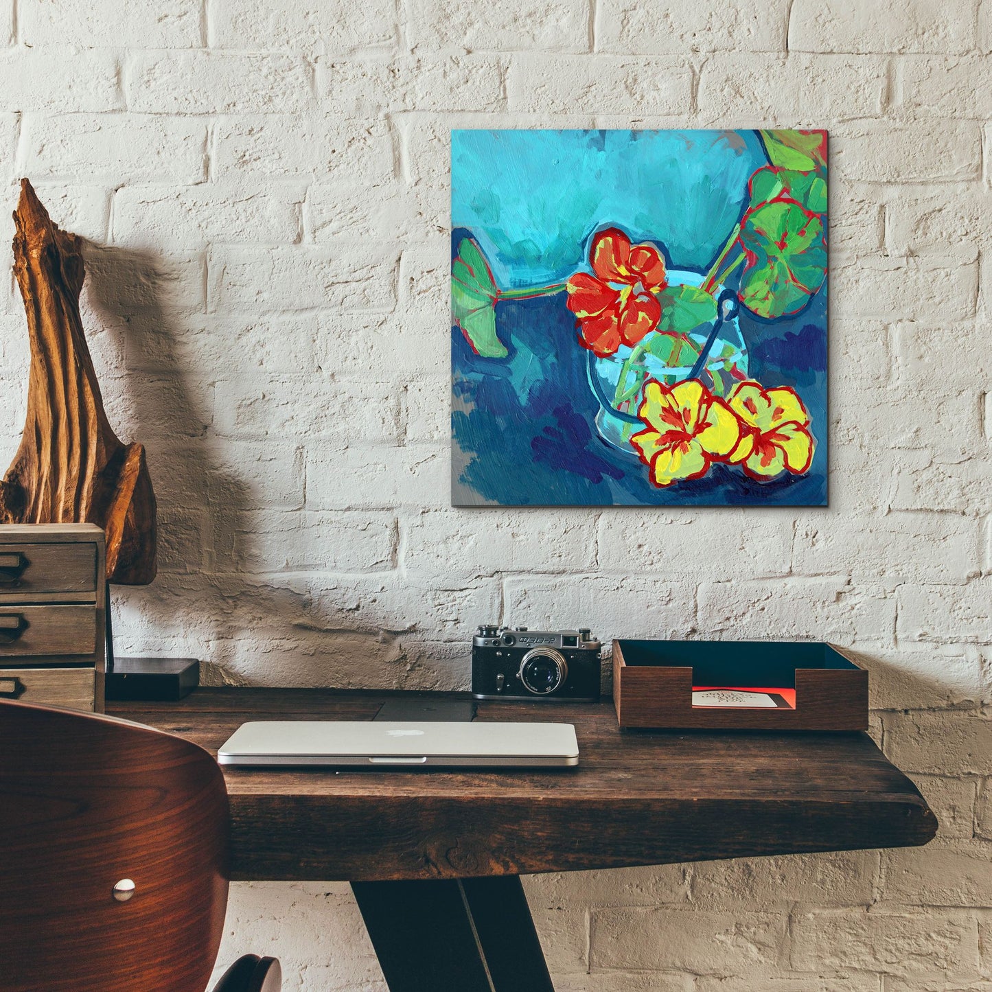 Epic Art 'Nasturtium on Blue' by Victoria Macmillan, Acrylic Glass Wall Art,12x12