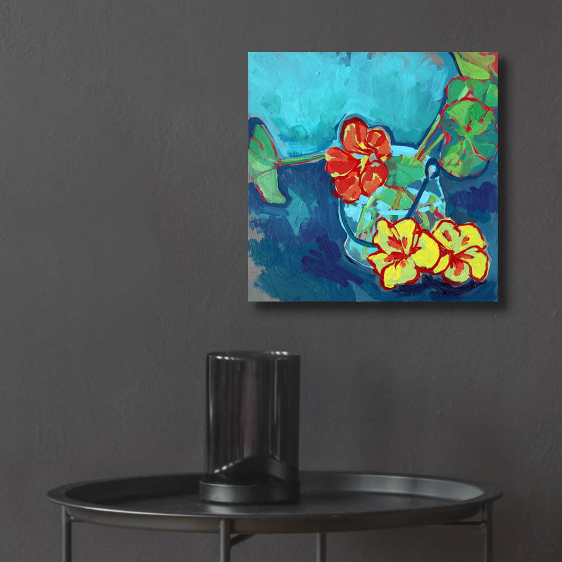 Epic Art 'Nasturtium on Blue' by Victoria Macmillan, Acrylic Glass Wall Art,12x12