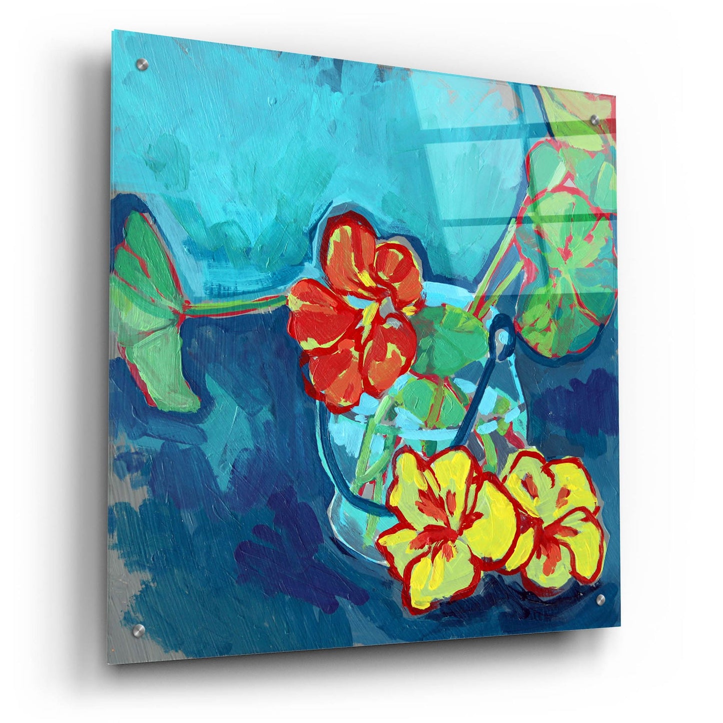 Epic Art 'Nasturtium on Blue' by Victoria Macmillan, Acrylic Glass Wall Art,24x24