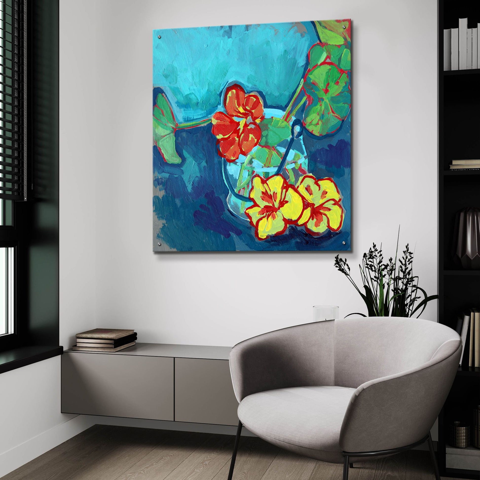 Epic Art 'Nasturtium on Blue' by Victoria Macmillan, Acrylic Glass Wall Art,36x36