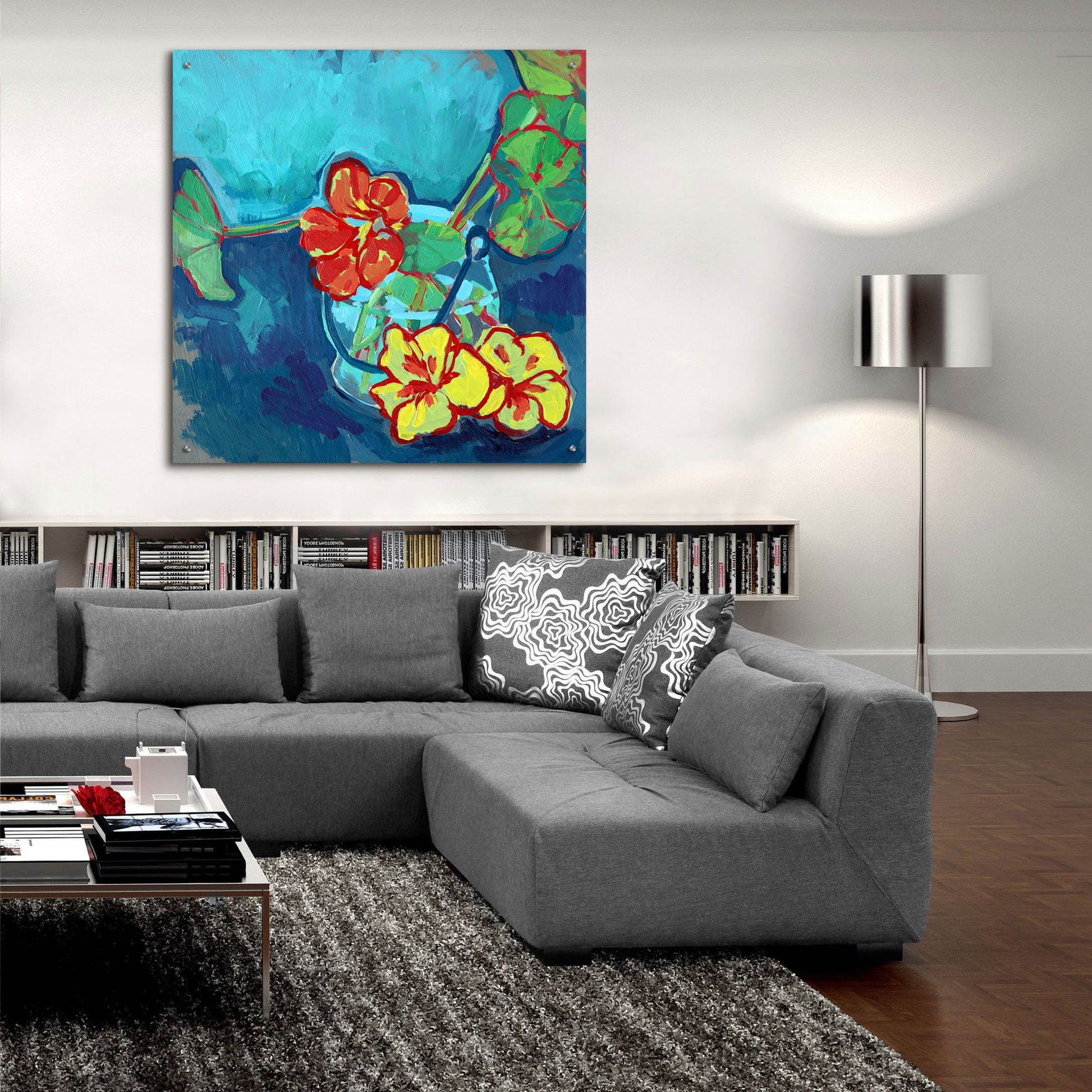 Epic Art 'Nasturtium on Blue' by Victoria Macmillan, Acrylic Glass Wall Art,36x36