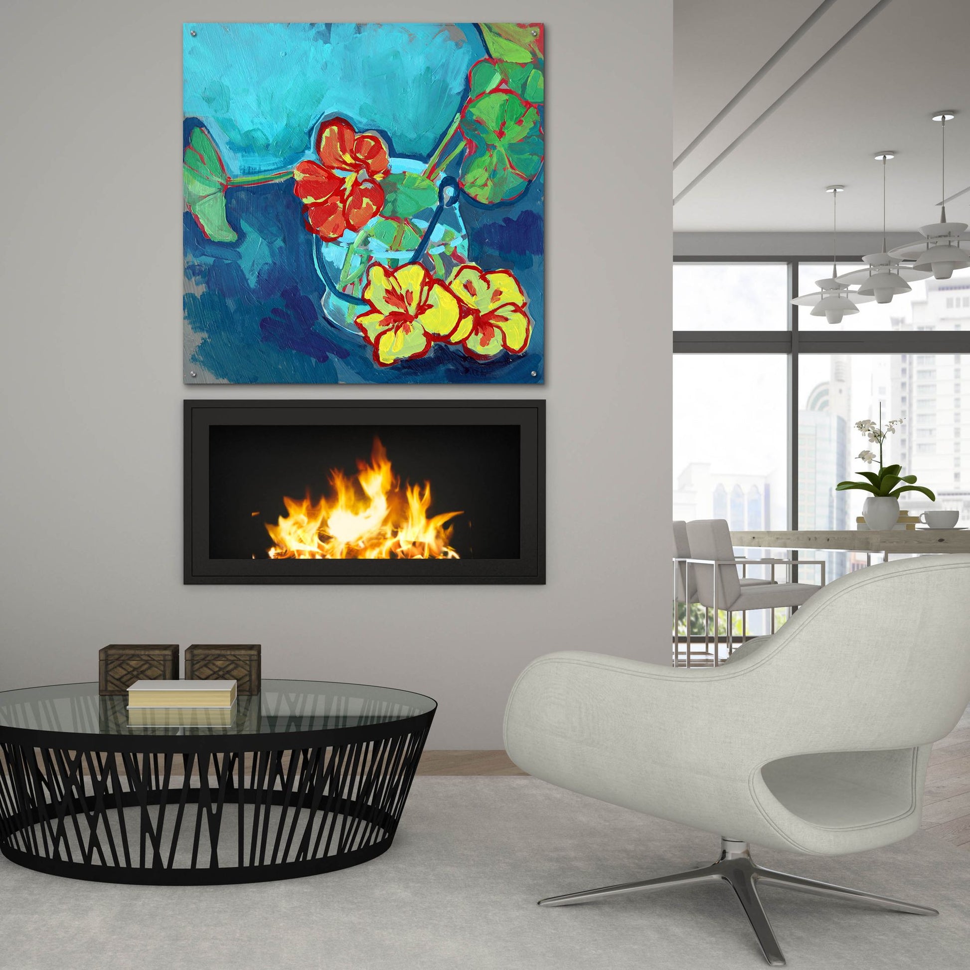 Epic Art 'Nasturtium on Blue' by Victoria Macmillan, Acrylic Glass Wall Art,36x36