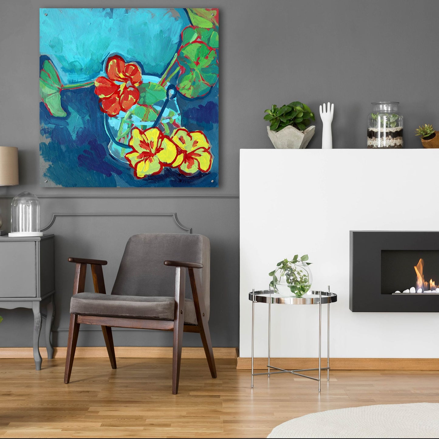 Epic Art 'Nasturtium on Blue' by Victoria Macmillan, Acrylic Glass Wall Art,36x36