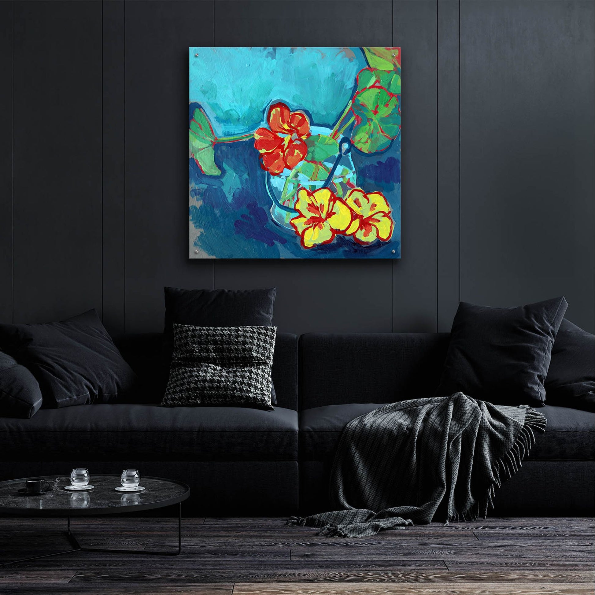 Epic Art 'Nasturtium on Blue' by Victoria Macmillan, Acrylic Glass Wall Art,36x36