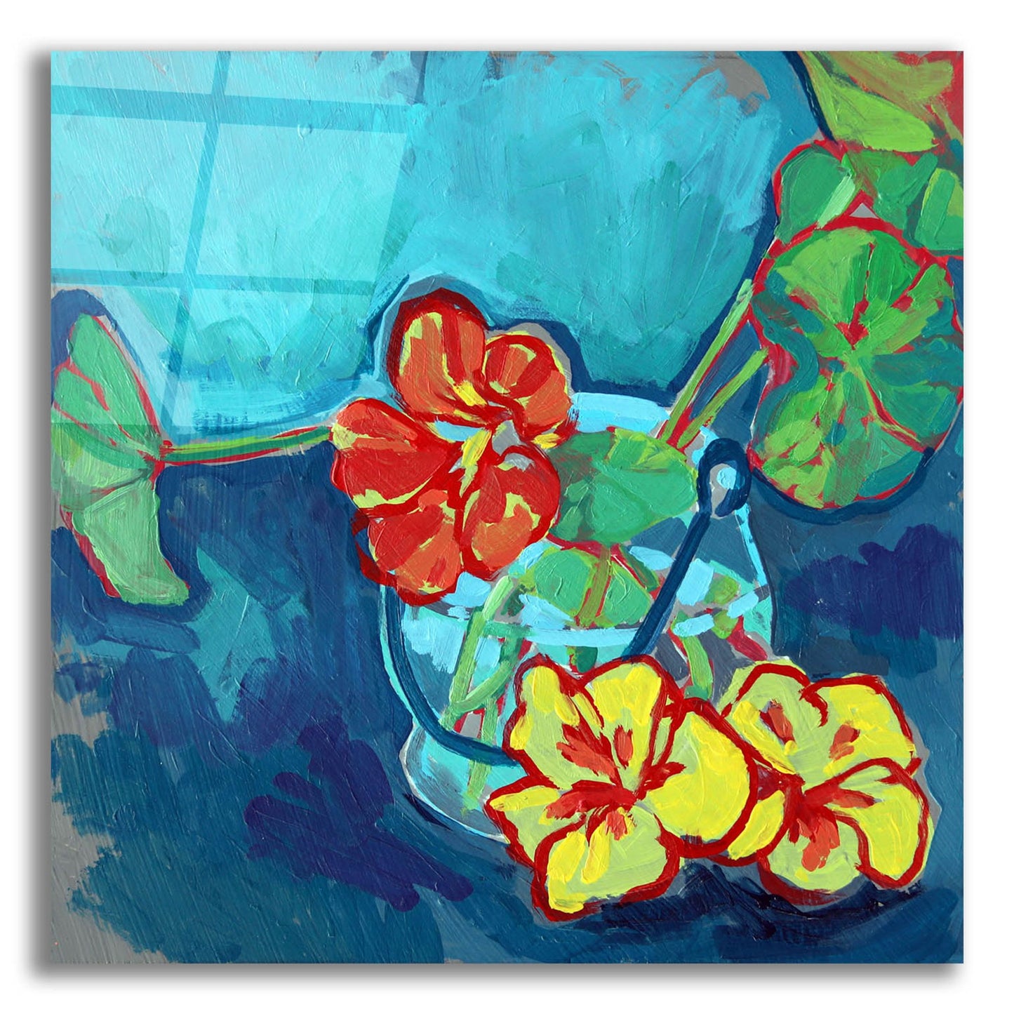 Epic Art 'Nasturtium on Blue' by Victoria Macmillan, Acrylic Glass Wall Art