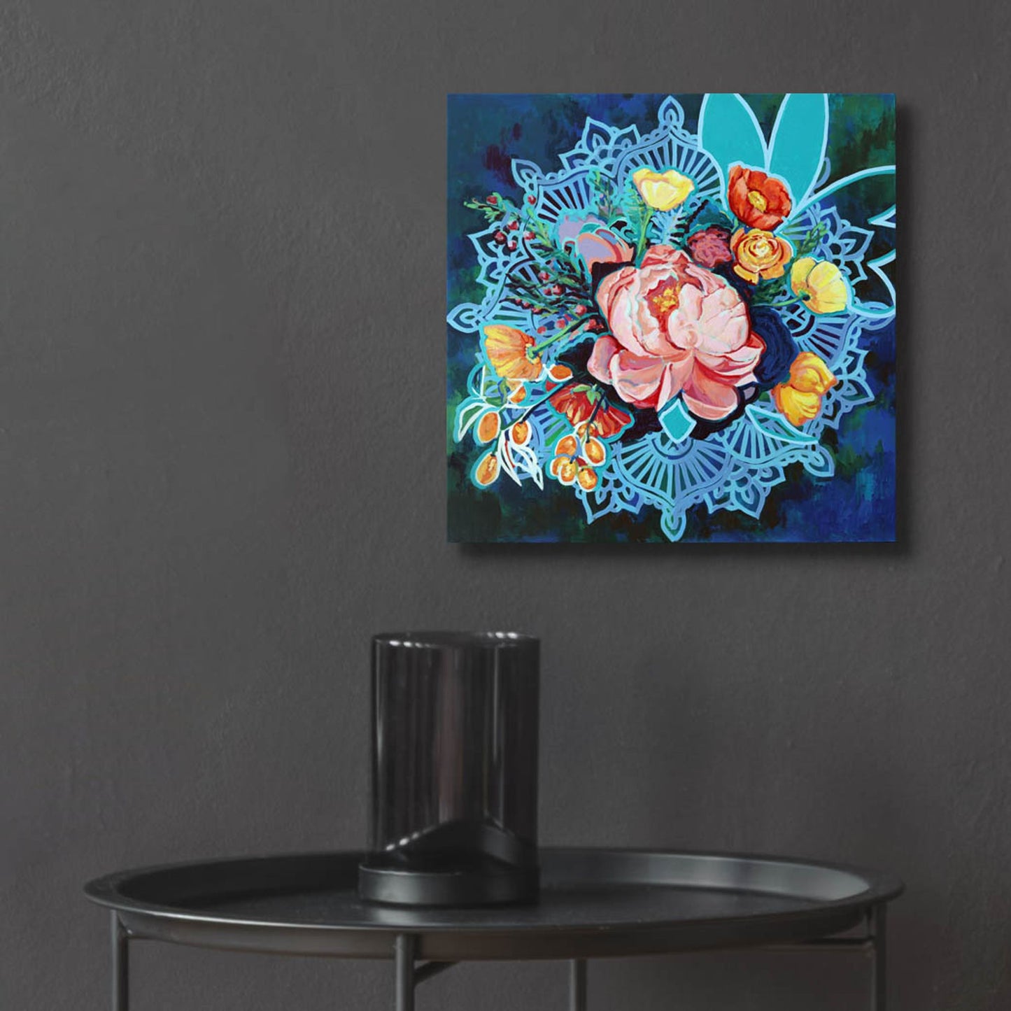 Epic Art 'Peony Bouquet Mandala' by Victoria Macmillan, Acrylic Glass Wall Art,12x12