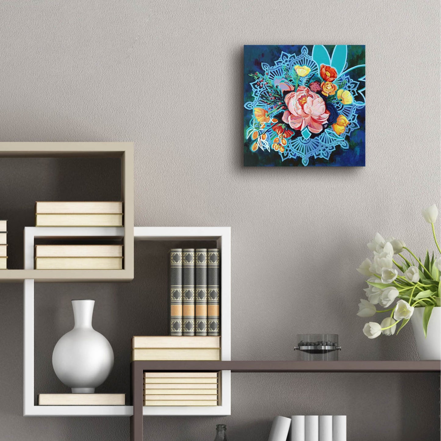 Epic Art 'Peony Bouquet Mandala' by Victoria Macmillan, Acrylic Glass Wall Art,12x12