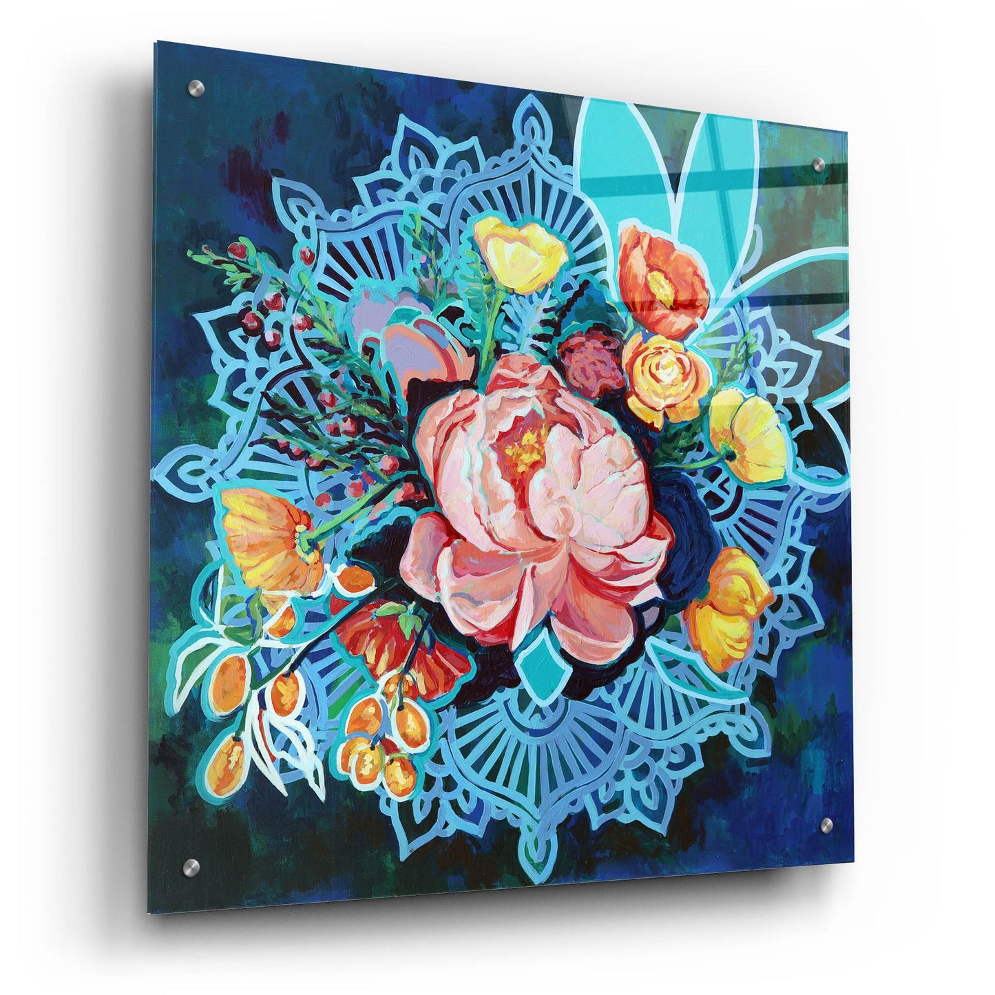 Epic Art 'Peony Bouquet Mandala' by Victoria Macmillan, Acrylic Glass Wall Art,24x24