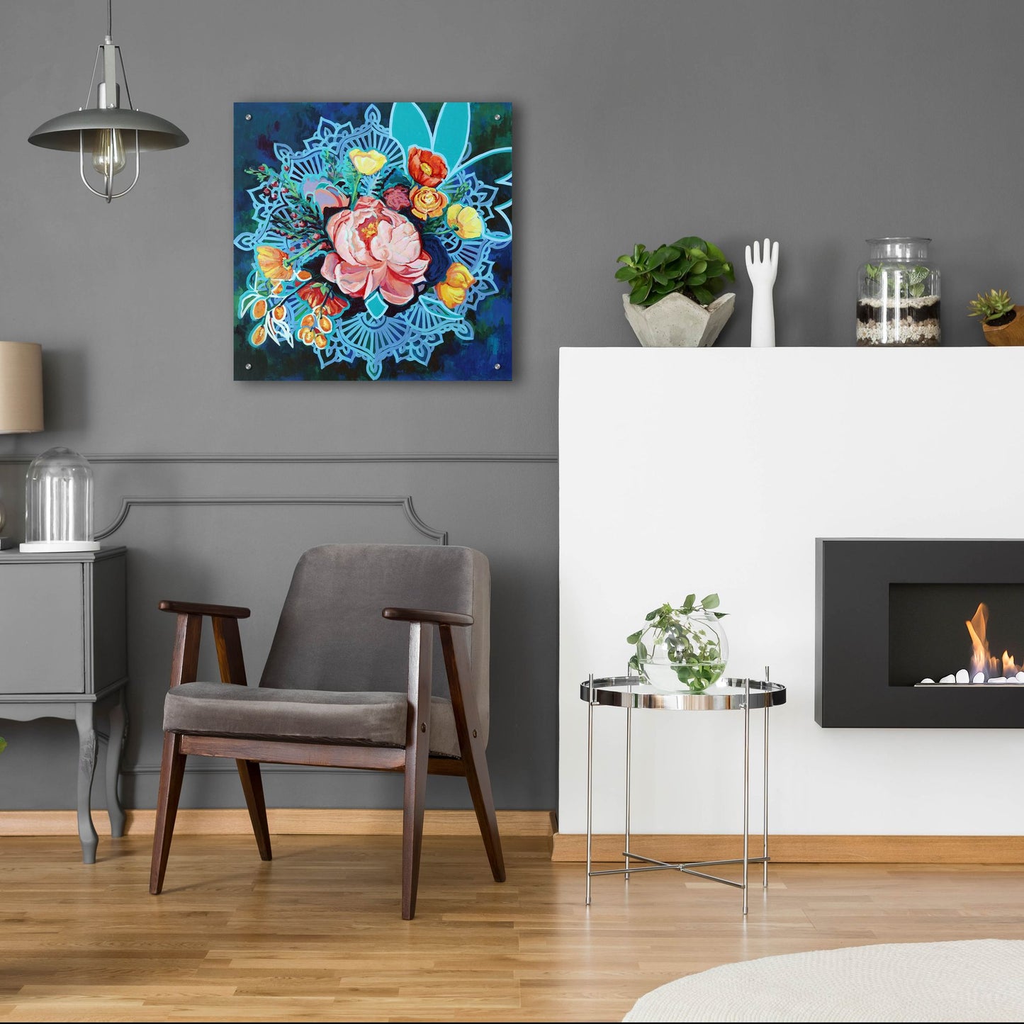 Epic Art 'Peony Bouquet Mandala' by Victoria Macmillan, Acrylic Glass Wall Art,24x24