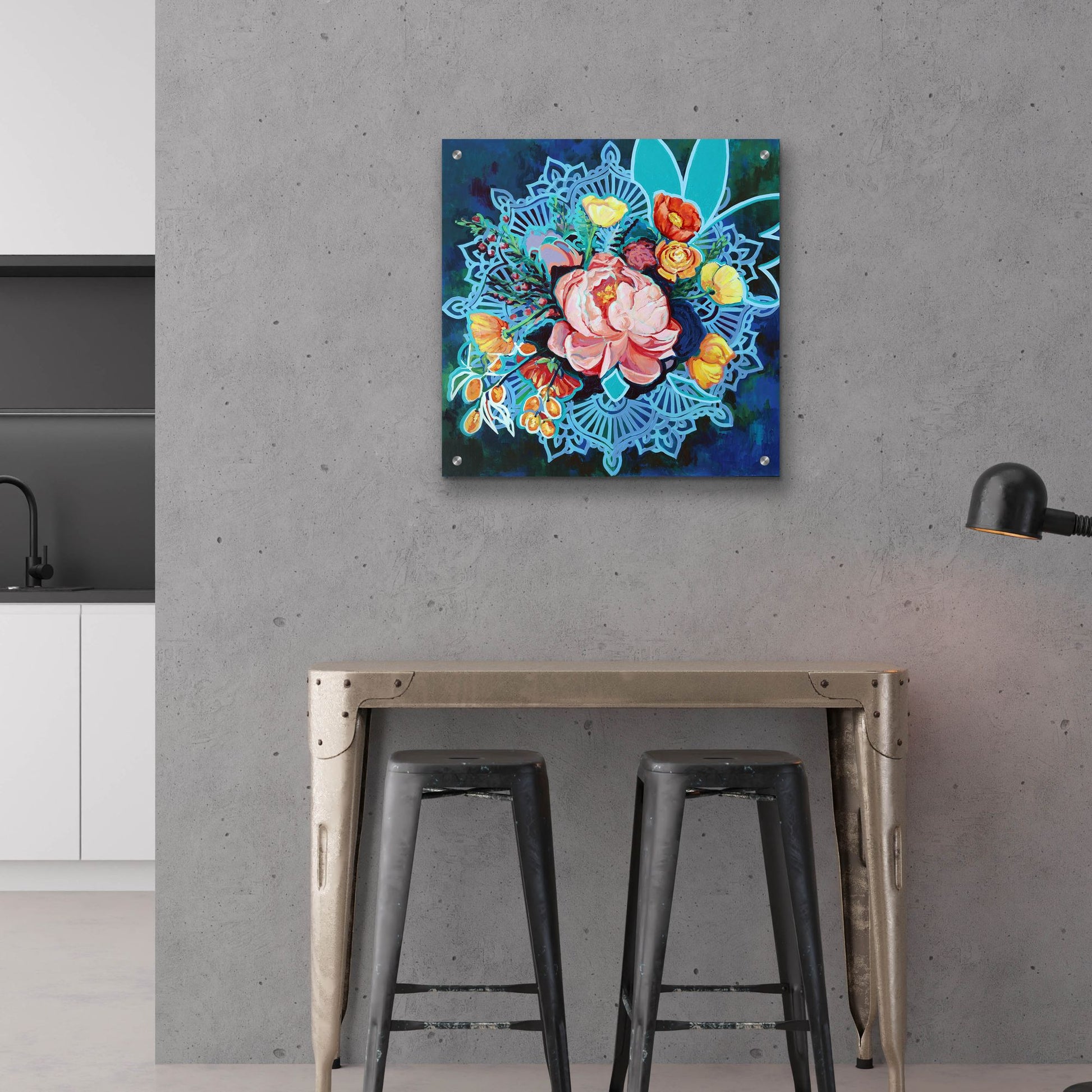 Epic Art 'Peony Bouquet Mandala' by Victoria Macmillan, Acrylic Glass Wall Art,24x24