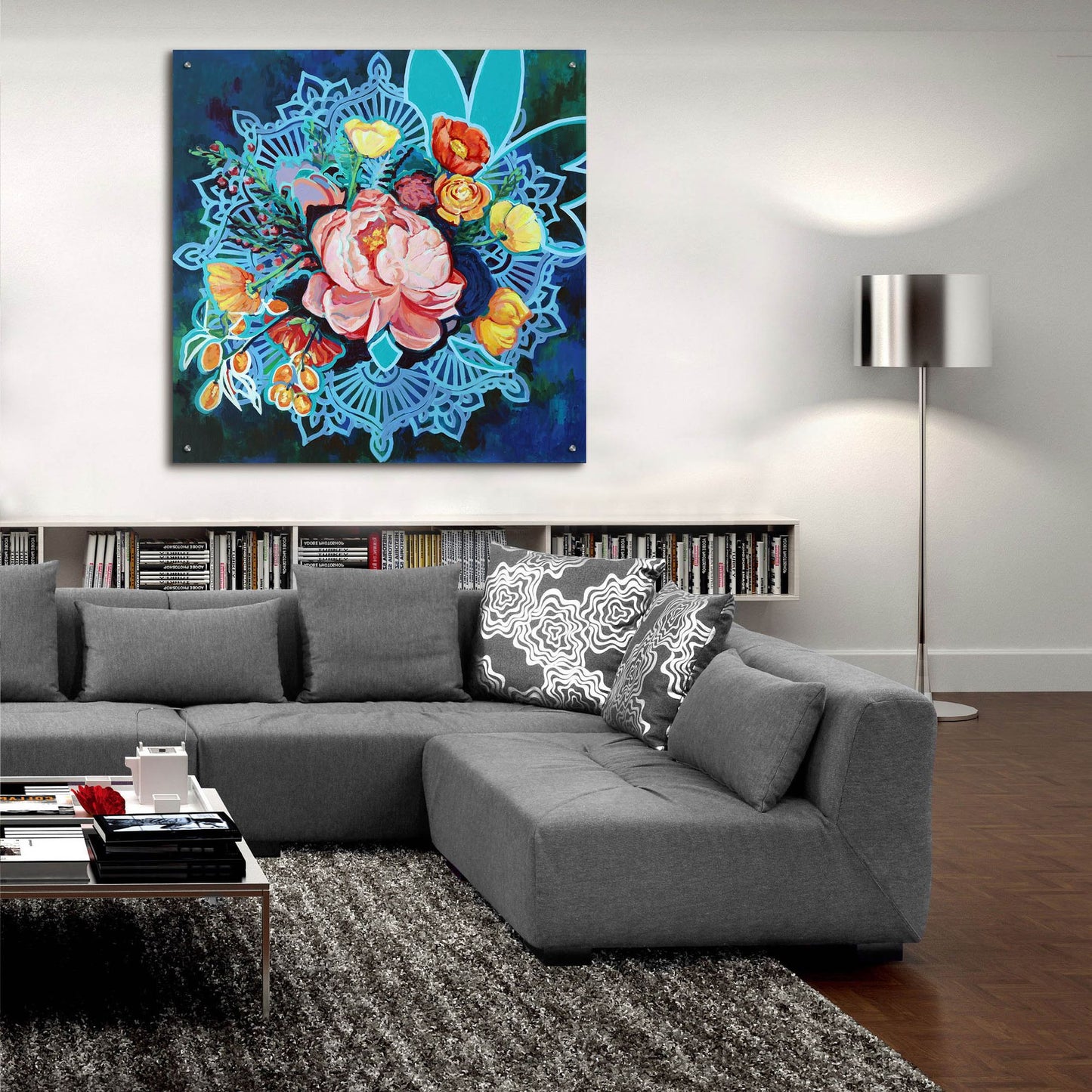 Epic Art 'Peony Bouquet Mandala' by Victoria Macmillan, Acrylic Glass Wall Art,36x36